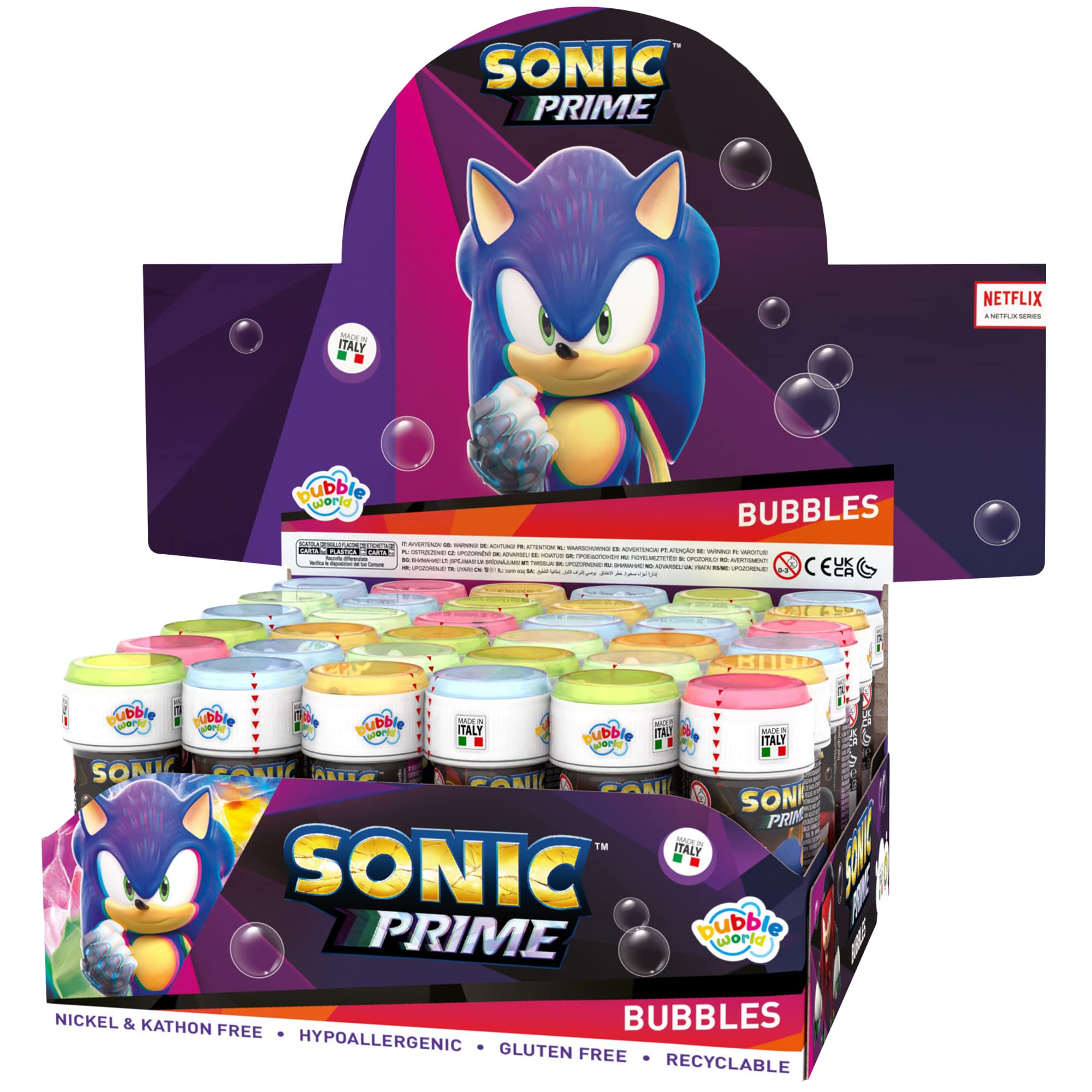 DULCOP - Pacco da 36 bolle Sonic - Bolle di sapone - 60 ml - 047338PA - Nero - Plastica - Licenza ufficiale - Giocattolo per bambini - Gioco all'aperto - A partire dai 3 anni