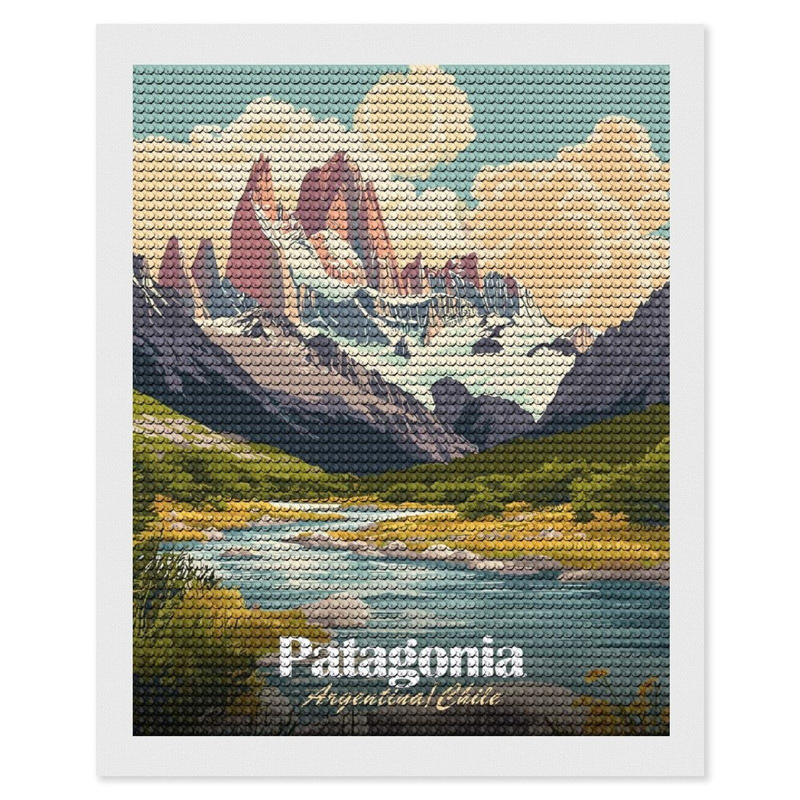 Junmoney Patagonia Argentina Chile Landscape Art Diamond Painting Canvas Set 16"x20", Easy to Enjoy, Adhesive Canvas, Office Decor, Holiday Gift Idea, with Tool Kit