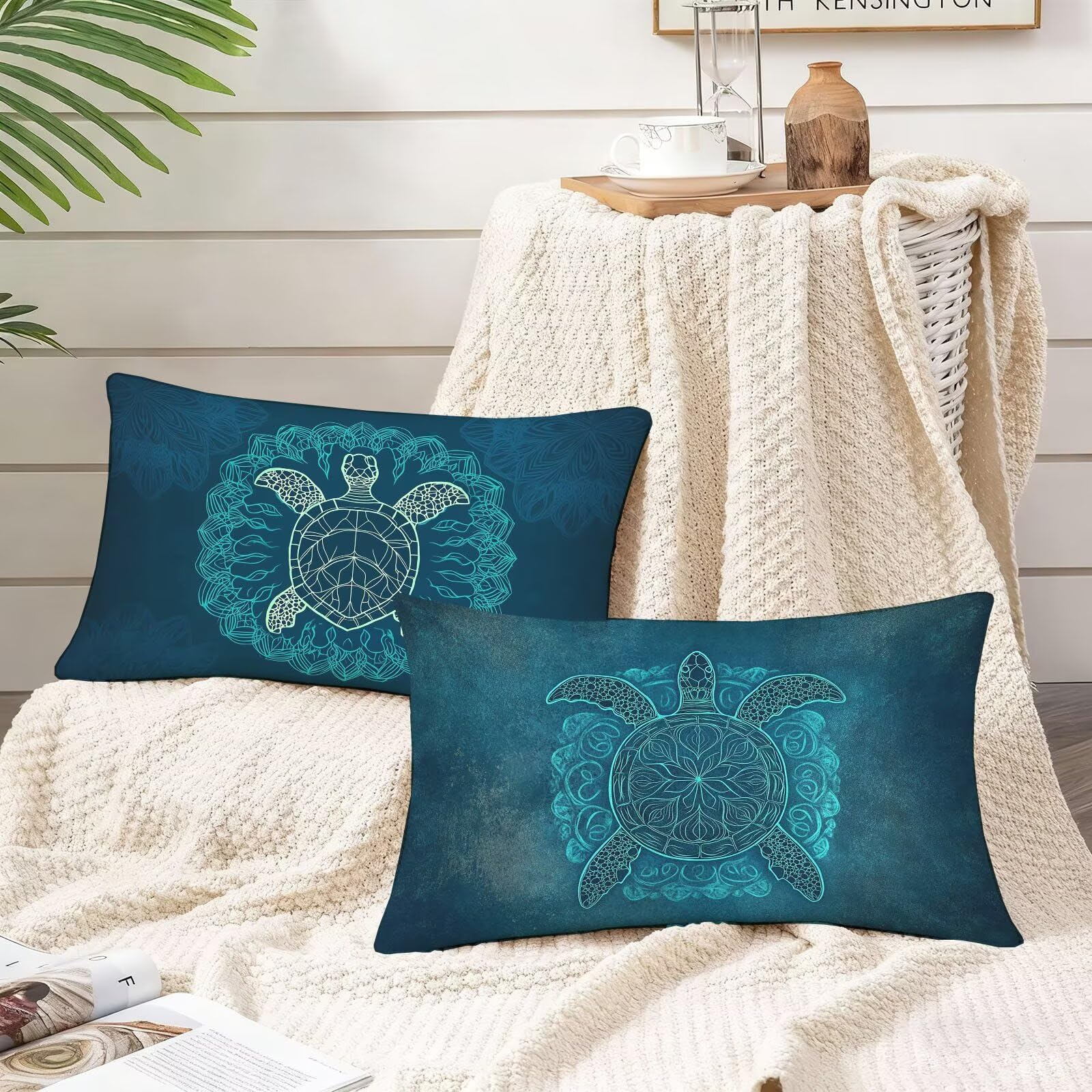 Federe Cuscini Divano 50x80 Rettangolari Federe Cuscino Letto Set di 2, Copricuscini Turchese Morbido Velluto Cuscini per Divano Animale con Cerniera Invisibile Copri Cuscino Letto per Casa w0u-93