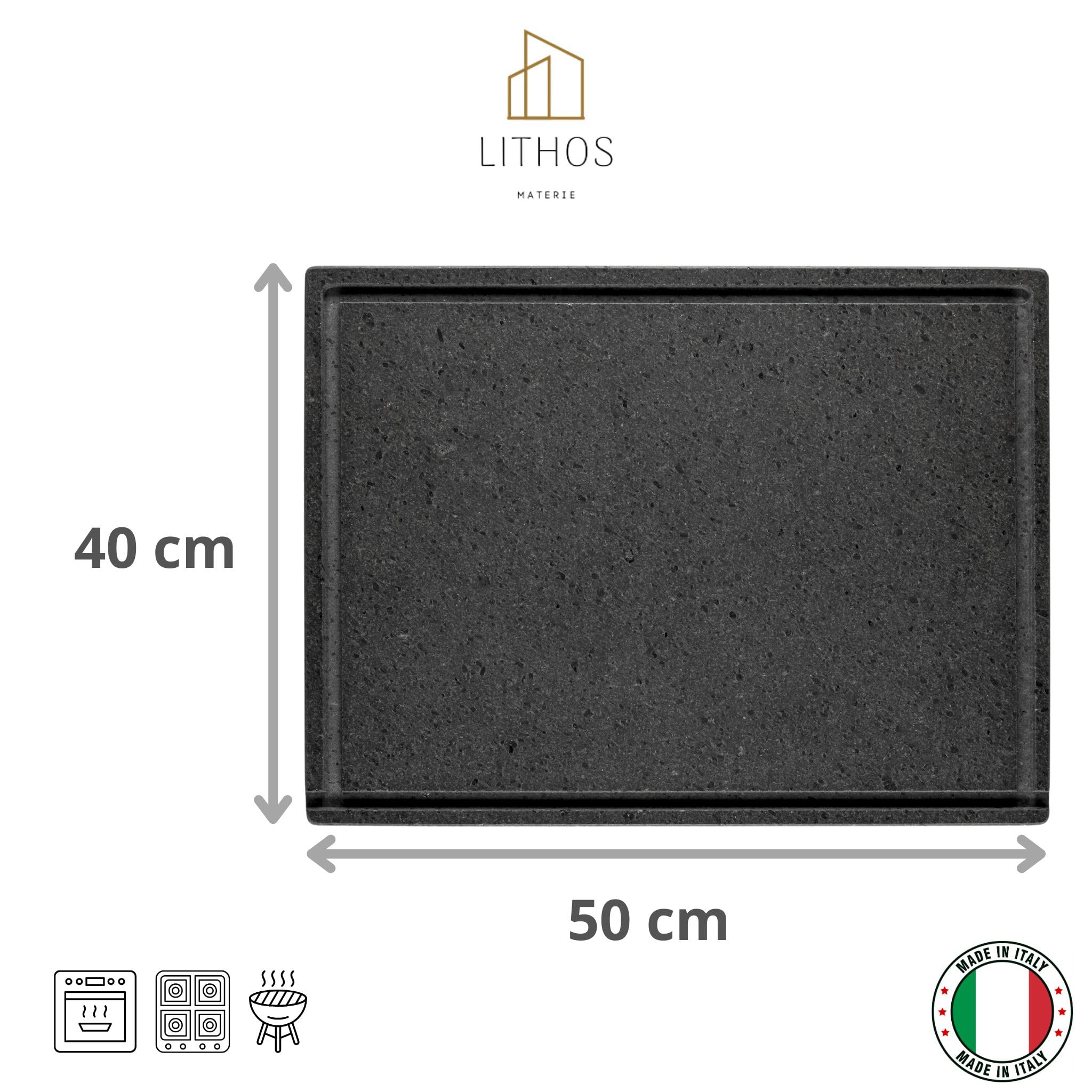 PIASTRA IN PIETRA LAVICA Ollare - Refrattaria dell’Etna per Forno Elettrico & Gas, Barbecue, Bistecchiera per Pizza e Carne – Misure a Scelta (50X40 CM2)