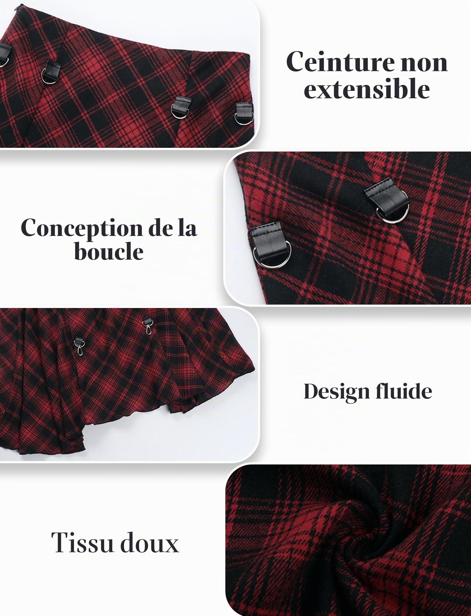 Jupe Courte/Longue à Carreaux pour Femme Fille Jupe Ecossaise Taille Haute Gothique Jupes Évasée Harajuku Patineuse Tennis Kilt Mini Jupes Écolière Basique Vintage S-L