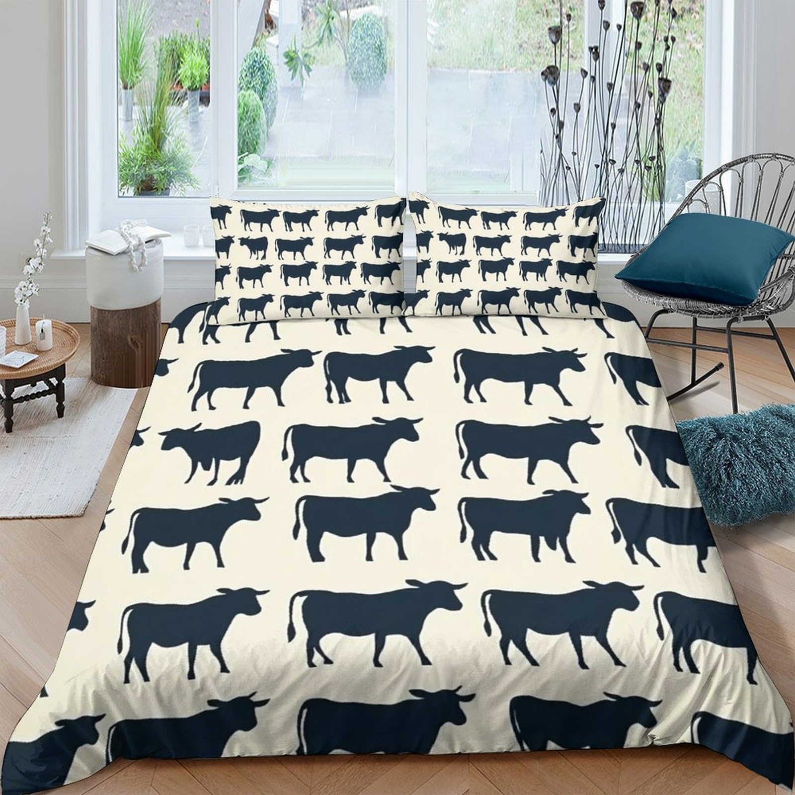 Housse de couette vache anti-plis en tissu microfibre doux 260x220