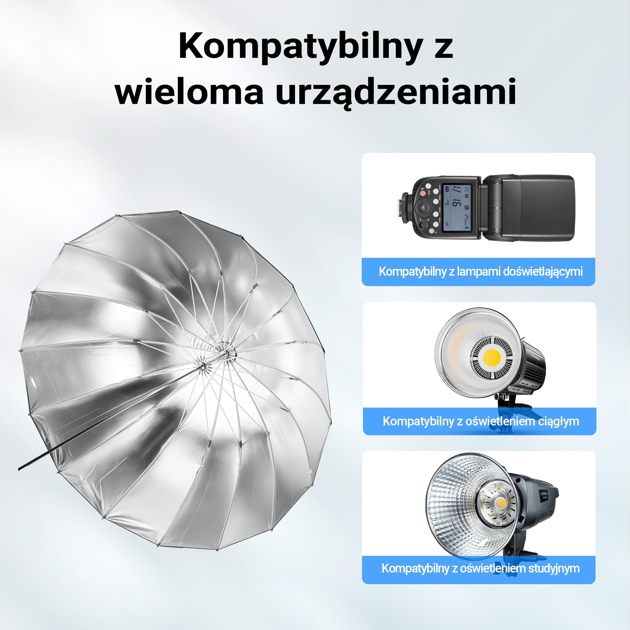 Walimex pro Parasolka paraboliczna refleksyjna czarna/srebrna Ø 165 cm + dyfuzor – zestaw modyfikatorów światła do fotografii i filmu