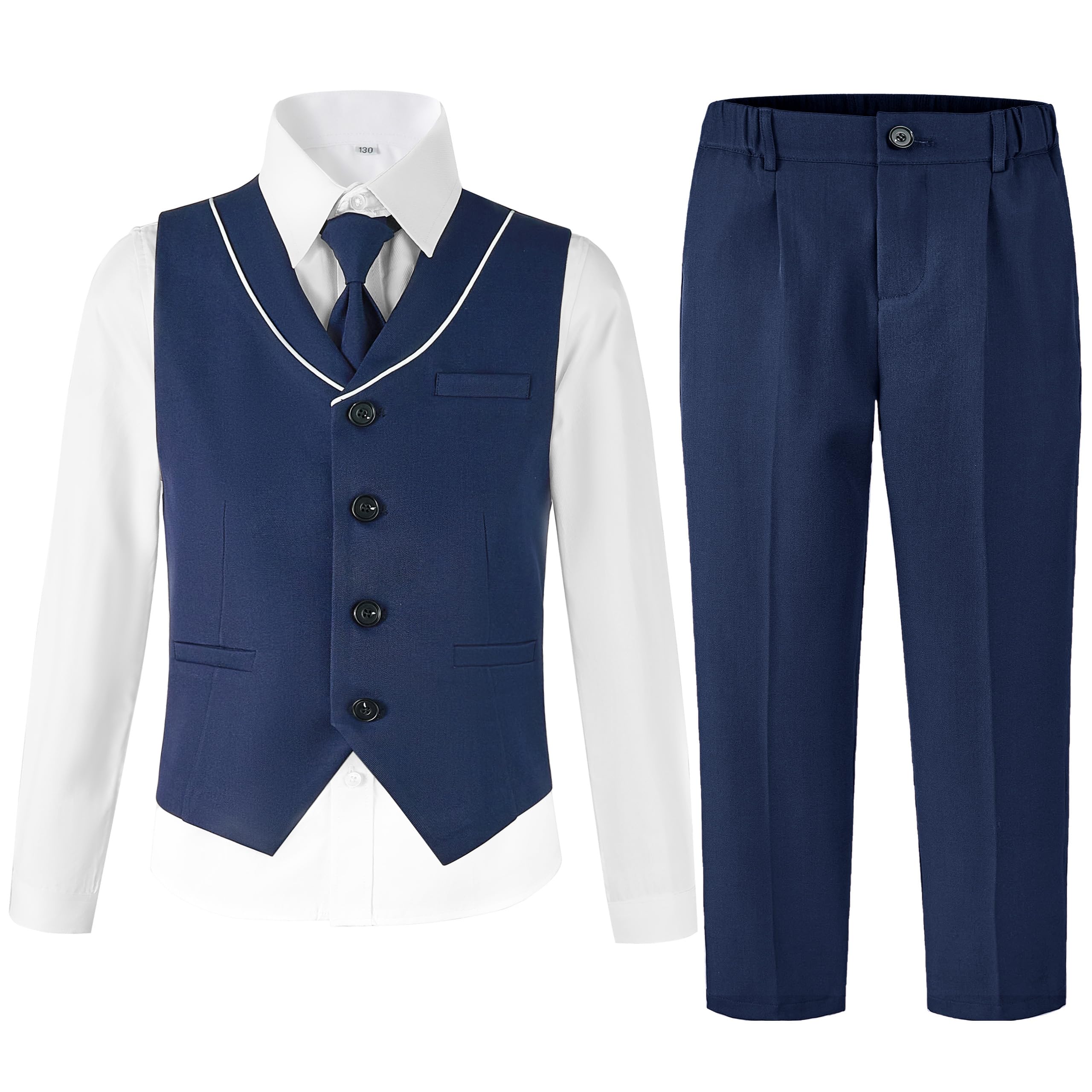 LOLANTA Completo 4 Pezzi Elegante per Bambino, Gilet e Pantalone con Camicia e Papillon, Abito da Cerimonia per Matrimonio e Battesimo 2-14 Anni