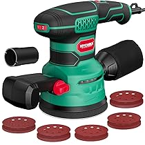 HYCHIKA 450W Levigatrice Orbitale, Sei velocità da 6000-12000 OPM, efficiente sistema di raccolta della polvere con 20 pezzi di dischi abrasivi 125mm, ideale per la levigatura di metallo e legno