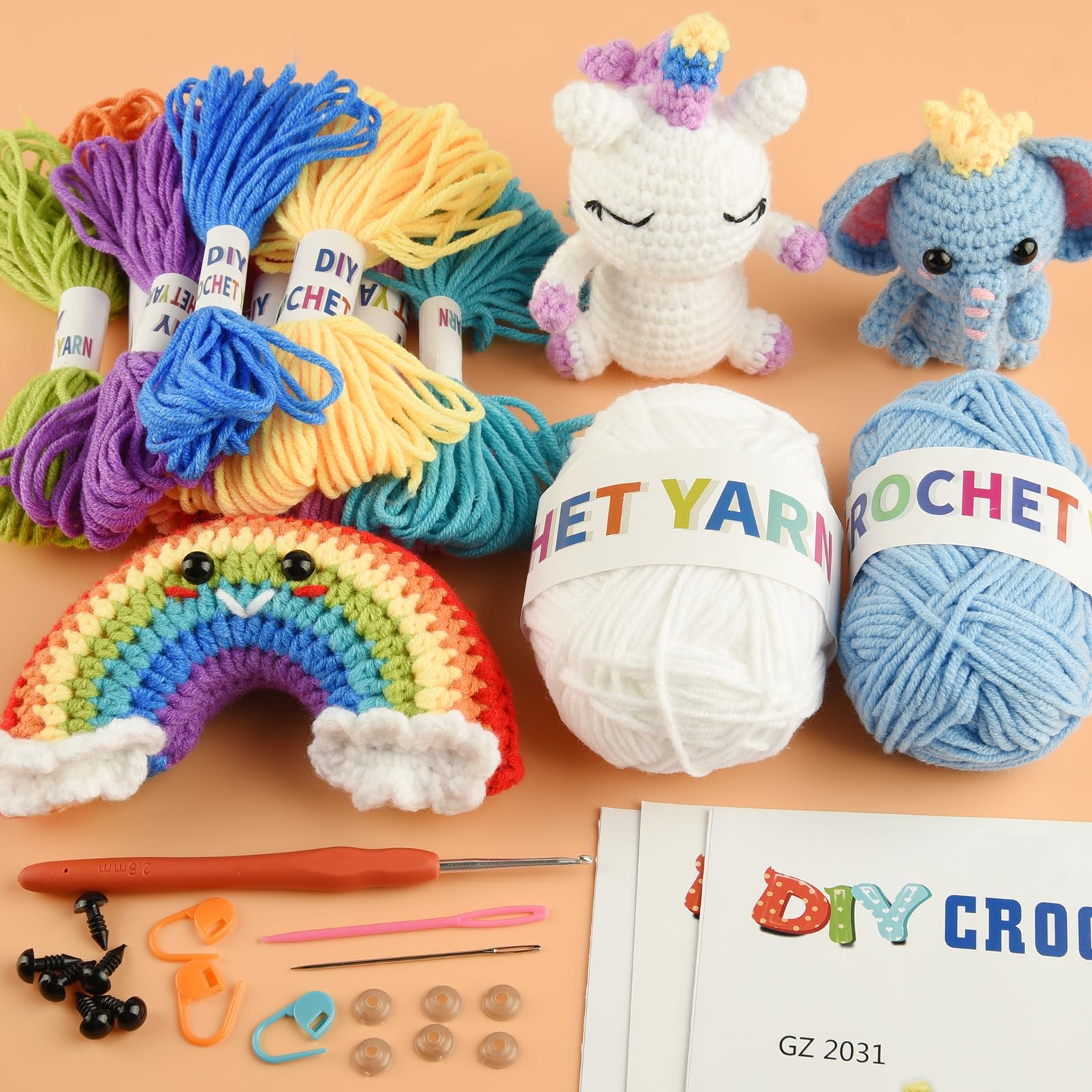 Kit Uncinetto Per Principianti - 3 Animali (Unicorno, Elefante, Arcobaleno) Con Tutorial - Foto 7