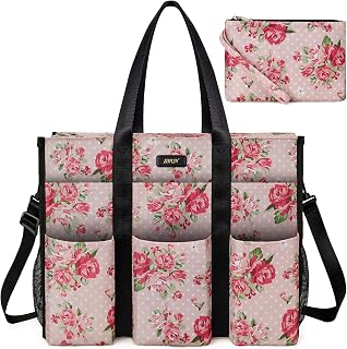 IBFUN Utility Tote Bag with 24 Pockets, Large Teacher Travel Tote for Women | Large Work Tote Bag 2pcs with Zipper for Travel Daily School Teacher Nurse, Large Lightweight Laptop Shoulder Bag Handbag