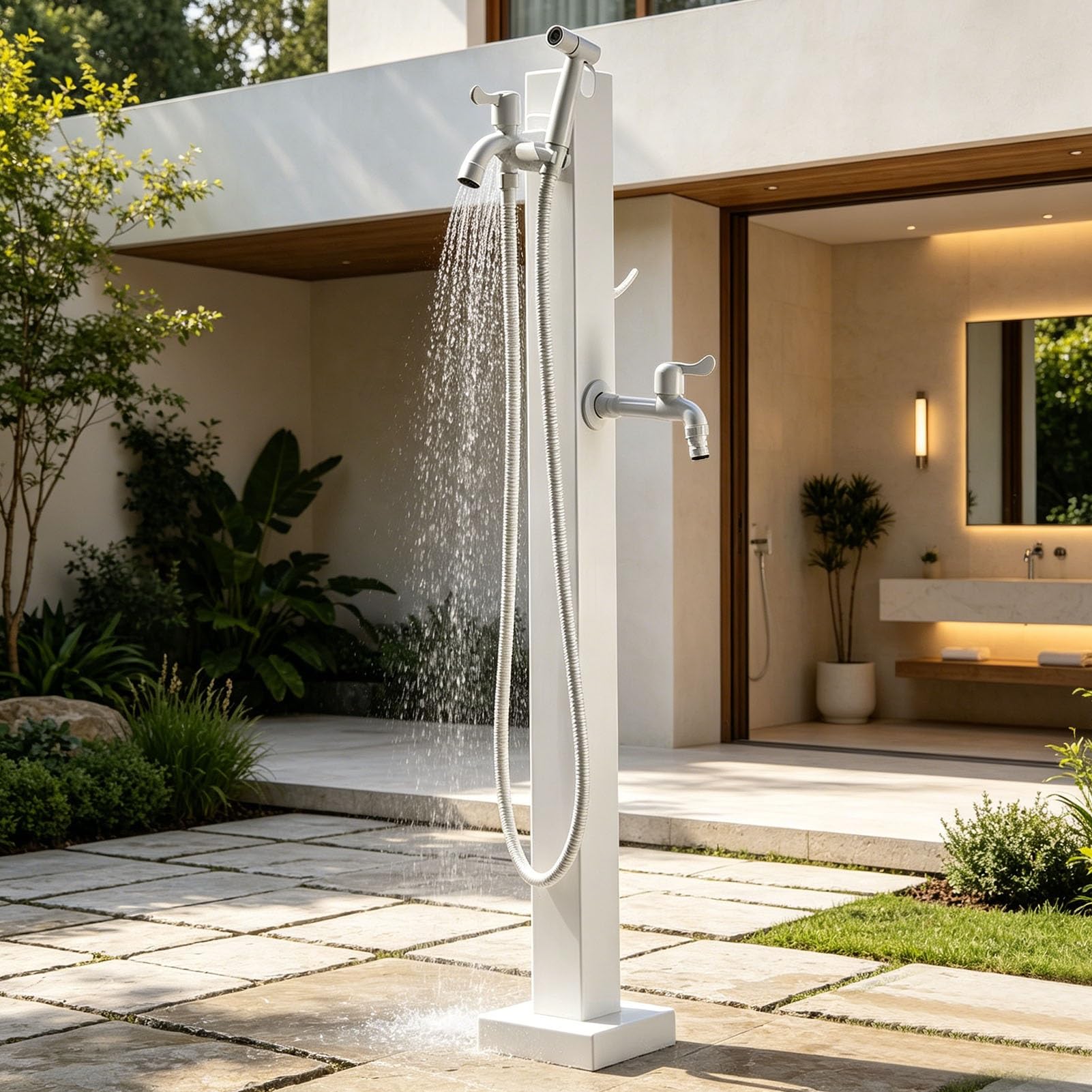 Junvstor Style 3 Outdoor Vertical Square Garden Water Column, Freestanding White Yard Hydrant Free-Standing Garden Tap Standing Outdoor Spigot For Backyard And Irrigation(,Height: 95Cm/37.4In)
