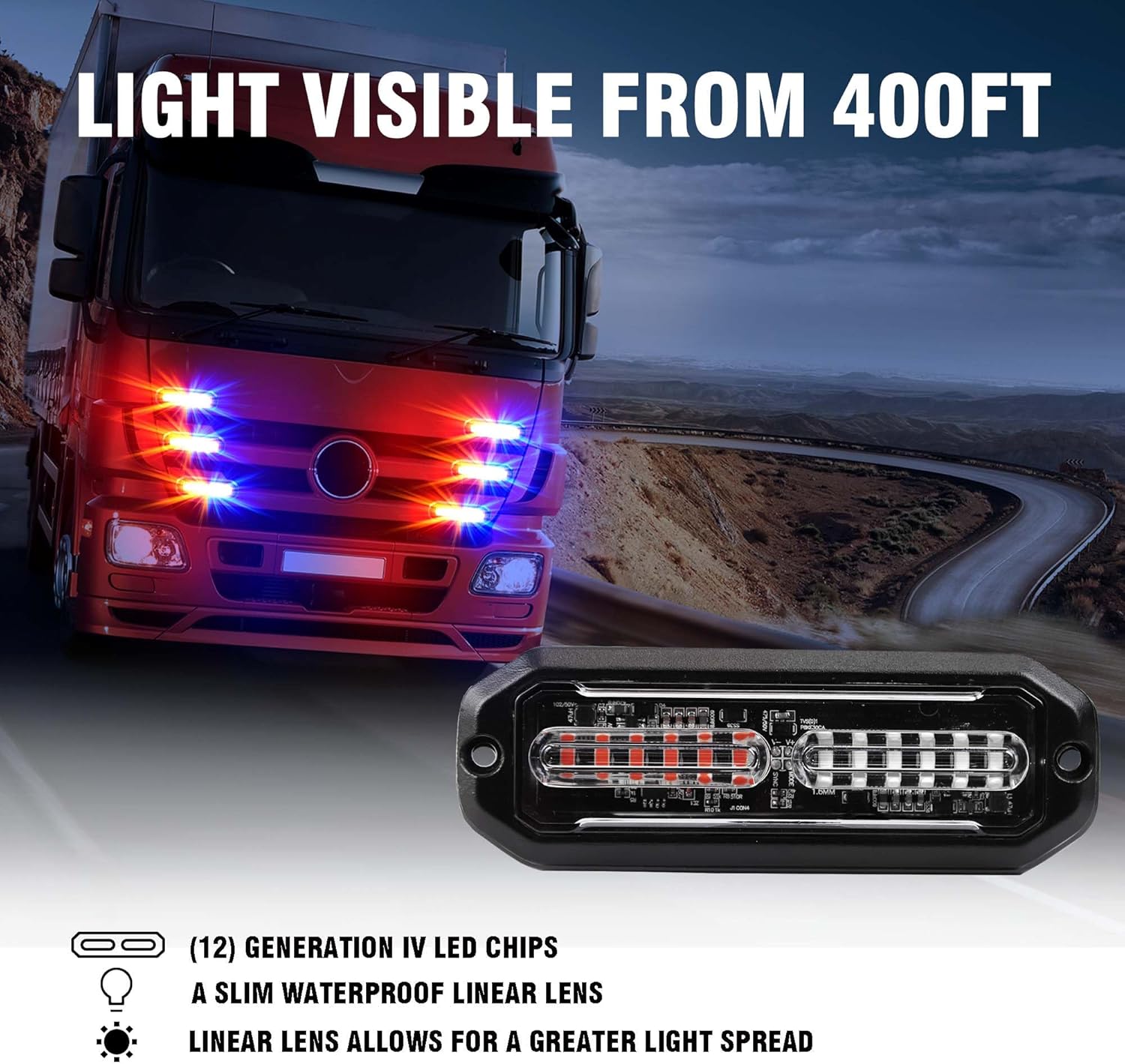 WINECO 8PCS LED Strobe Lights 12V Sync Feature Red Blue 12LED Emergency Hazard Warning Lights with Strobe Controller for Trucks Vehicles ATV RV Cars Van