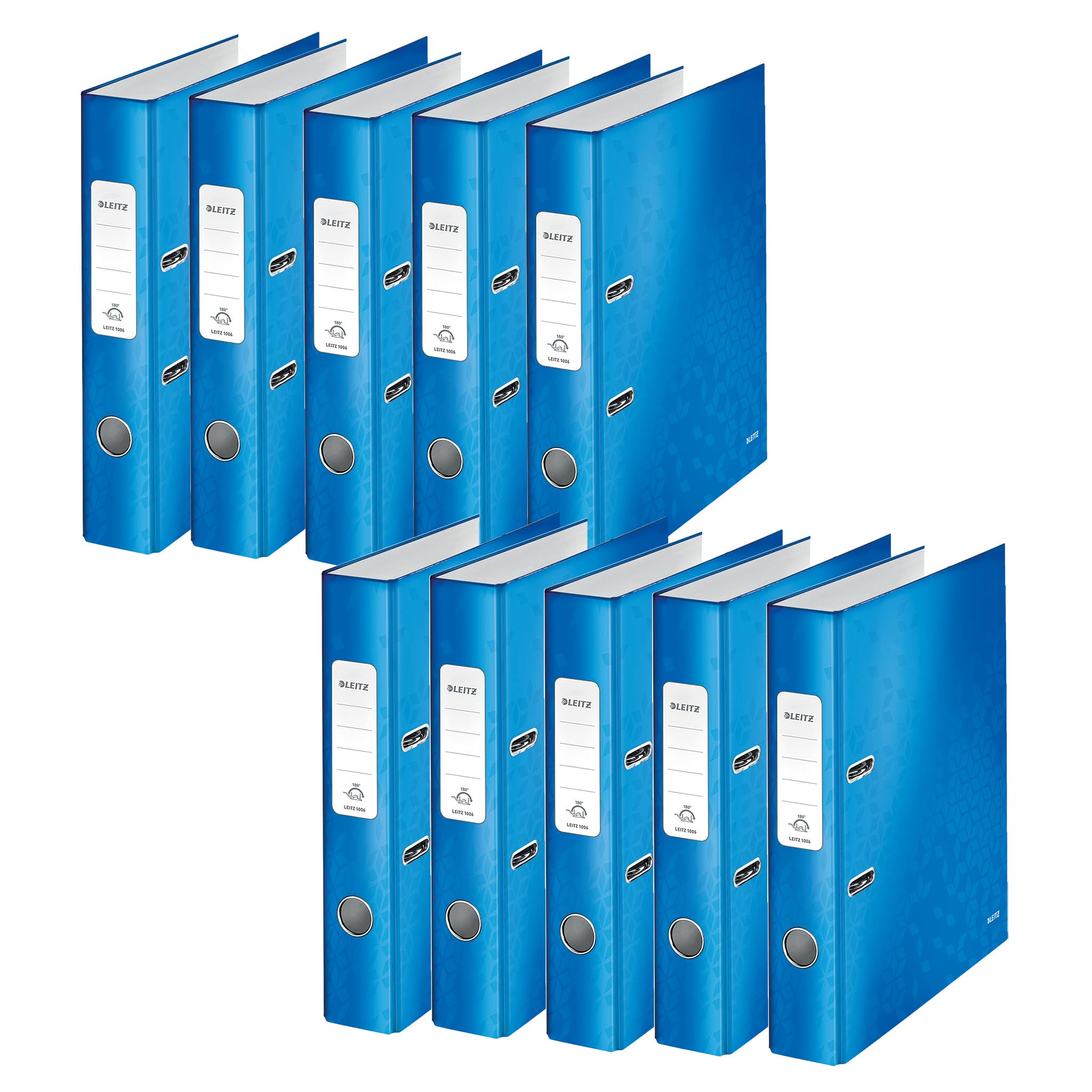 Leitz Wow Series 10060036 Quality Folder 180° Pack of 10 A4 Narrow 5.2 cm Spine Width Laminated Grey Board Blue
