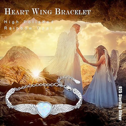 Miniatura 4 de Women's Heart Bracelet Link Bracelets 12 Birthstone Bangle Charm S925 Sterling Silver Adjustable Bracelet Dainty Angel Wings Jewelry Gifts for Women