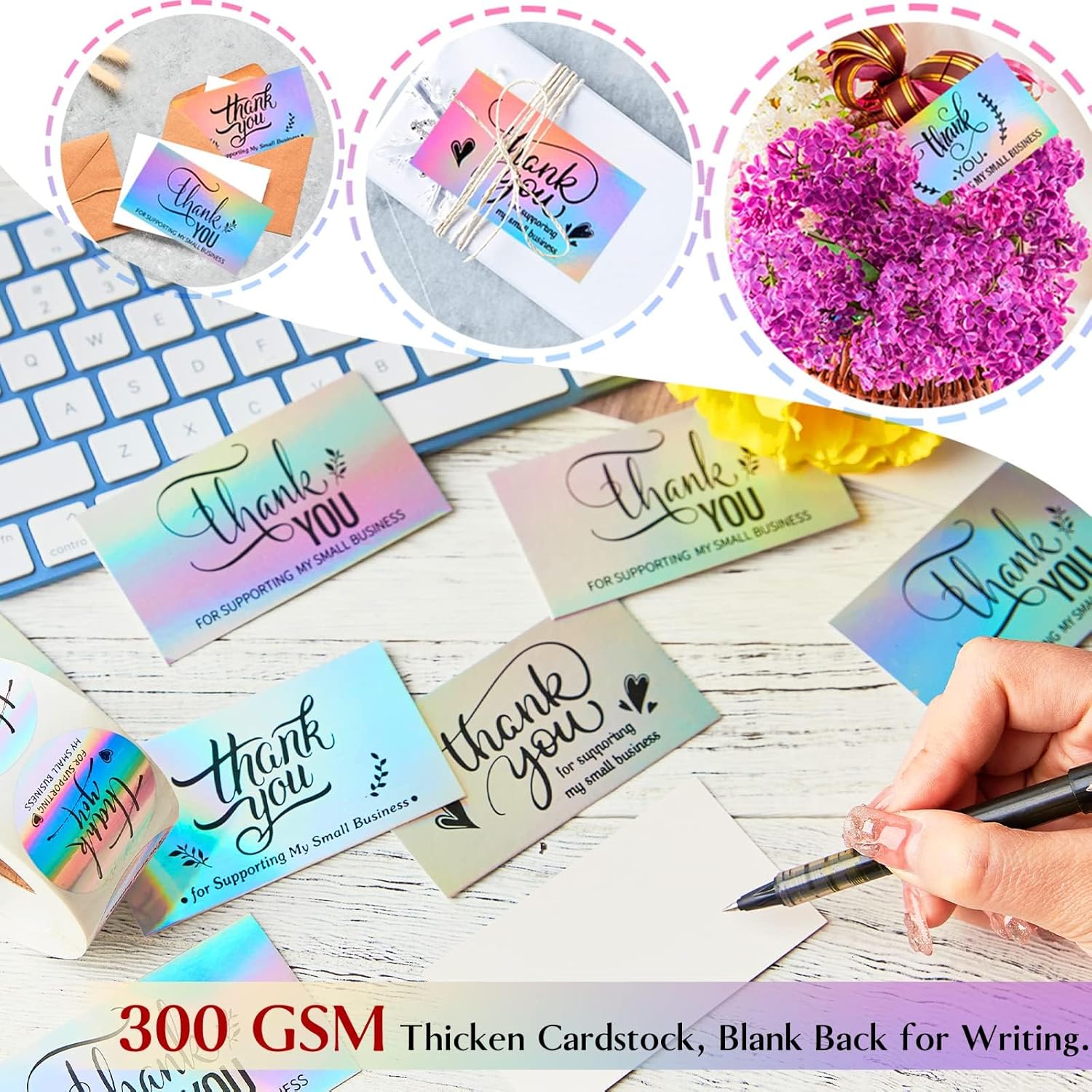 620Pcs Thank You Cards and Stickers for Supporting My Small Business, Holographic Thank You Labels for Your Order Packaging - Image 3
