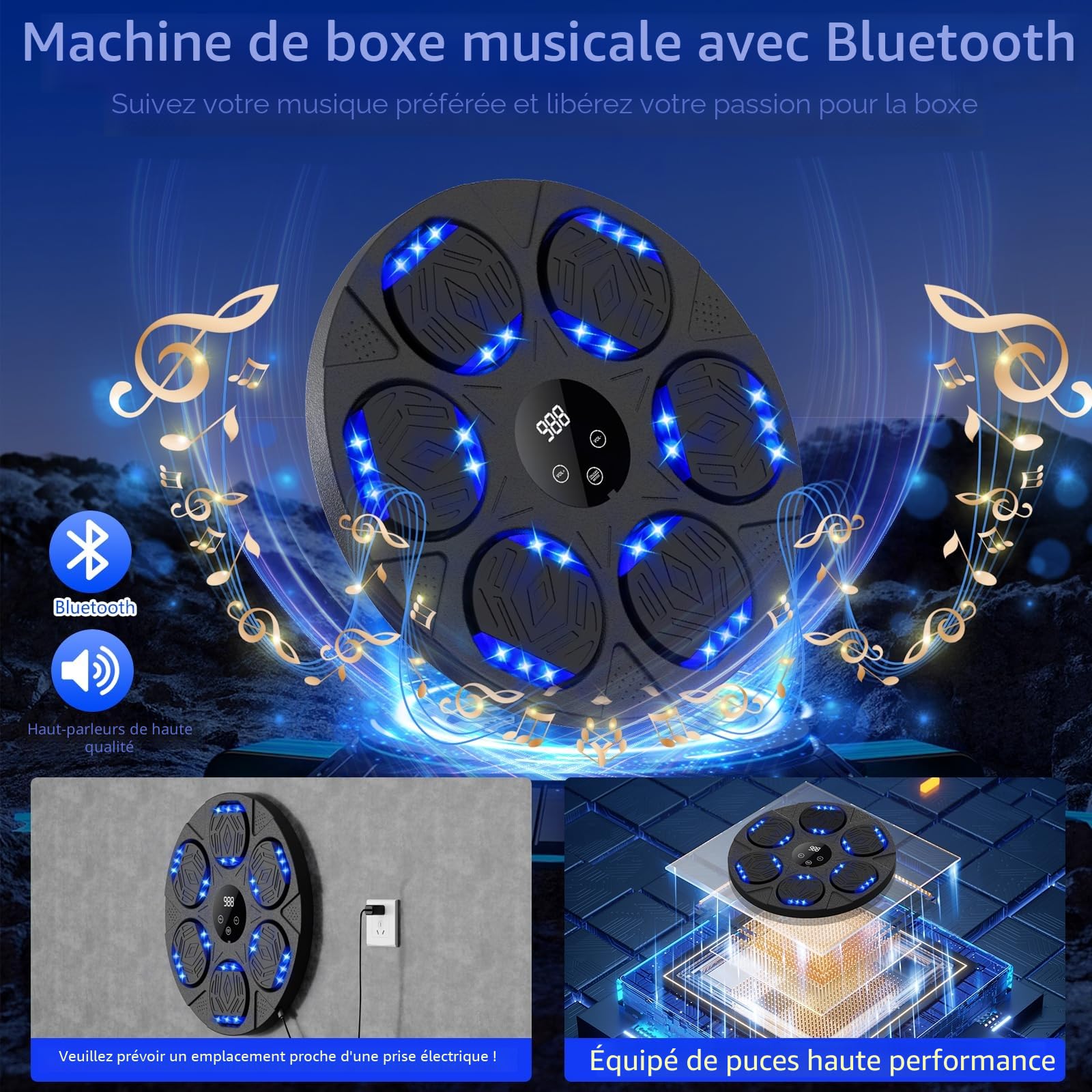 Machine Boxe Musicale Adulte, Music Boxing Machine avec Gants De Boxe, LED Boxe Mural Musique avec Bluetooth, Intelligente Beatpunch Boxe, Comptage Intelligent, pour Adultes Et Enfants