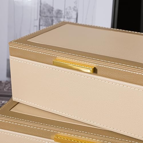 Miniatura 3 de Soul & Lane Cajas decorativas de piel sintética con tapas y herrajes dorados para decoración del hogar, juego de 2 cajas apilables con bisagras para