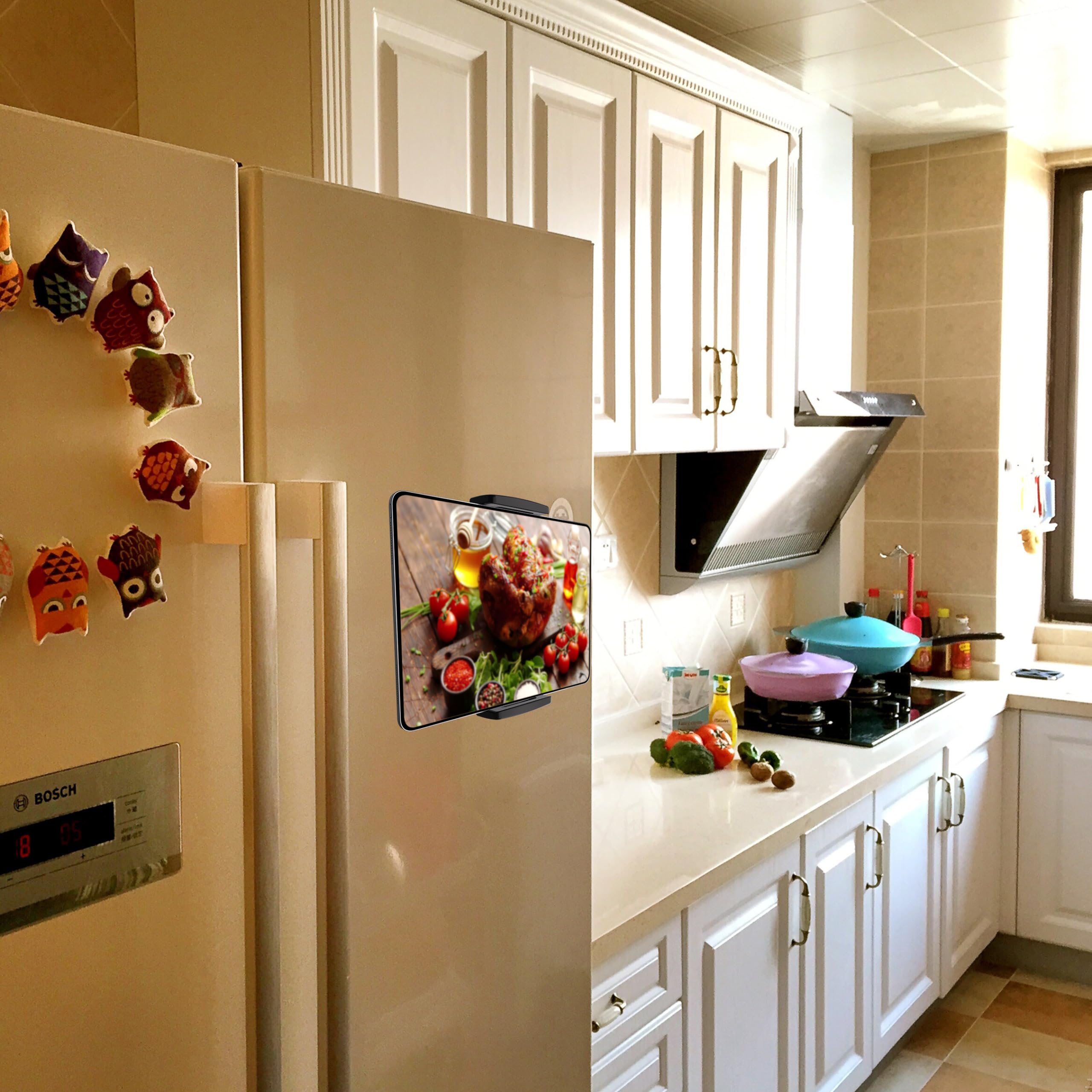 VasSmtCPH Magnetic Tablet Holder Fridge Tablet Mount for Cabinet Whiteboard Gym Warehouse and More fits 4.7-12.9 inch Phones and Tablets, 360°Adjustable 3.5