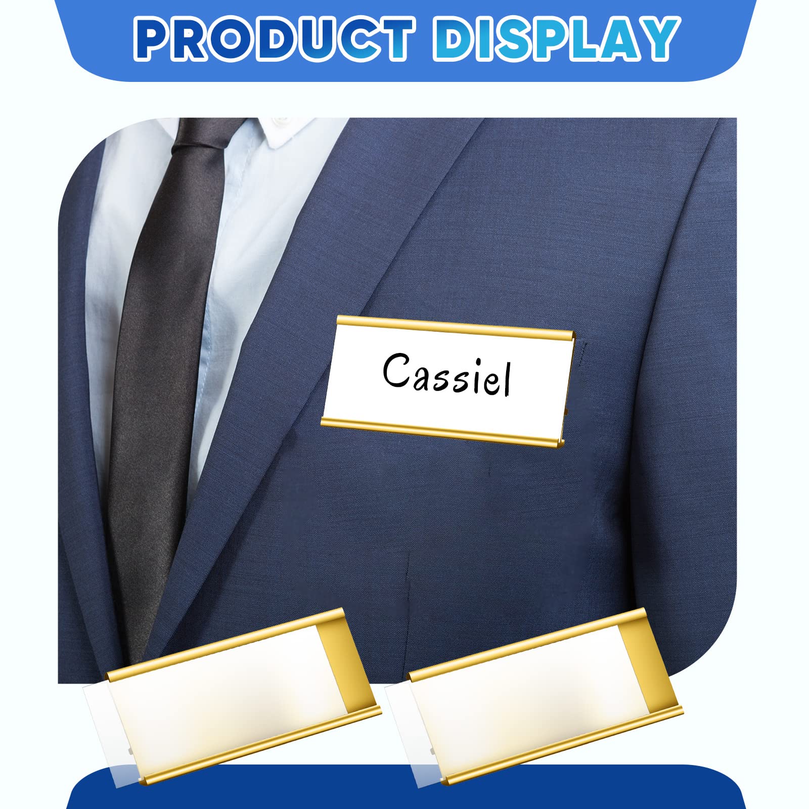 Targhette Magnetiche in Alluminio Badge per Nomi con Doppio Magnete Portanome Magnetico Slot Carta Cartellino Identificativo Anodizzato Trasparente 72x32 mm Oro