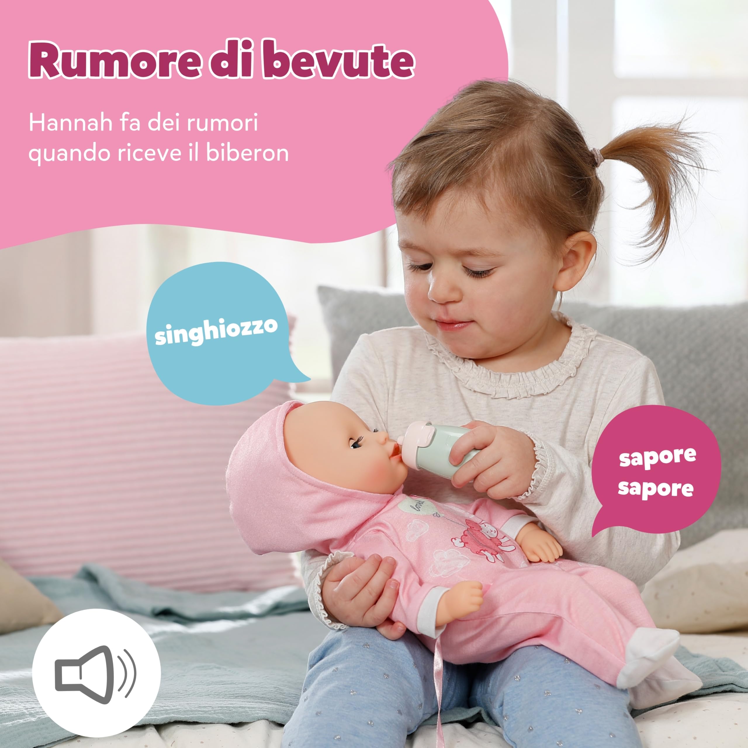 BABY born Hannah Let's Play 36 cm, bambola con 5 funzioni | Corpo morbido in tessuto, accessori inclusi, batterie necessarie, da 1 anno