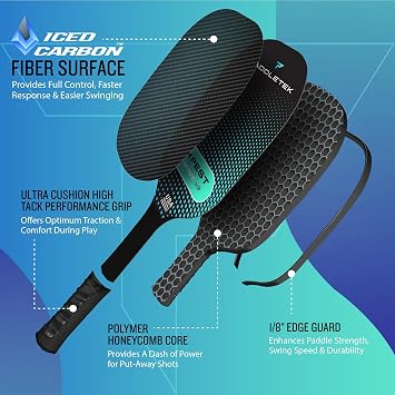 Paddletek Tempest Wave V3 Pickleball Paddle | Professional Pickleball Paddles with Polymer Honeycomb Core, ICED Carbon Fiber Surface, Tempest PolyCore & High Tack Performance Grip | USAPA Approved