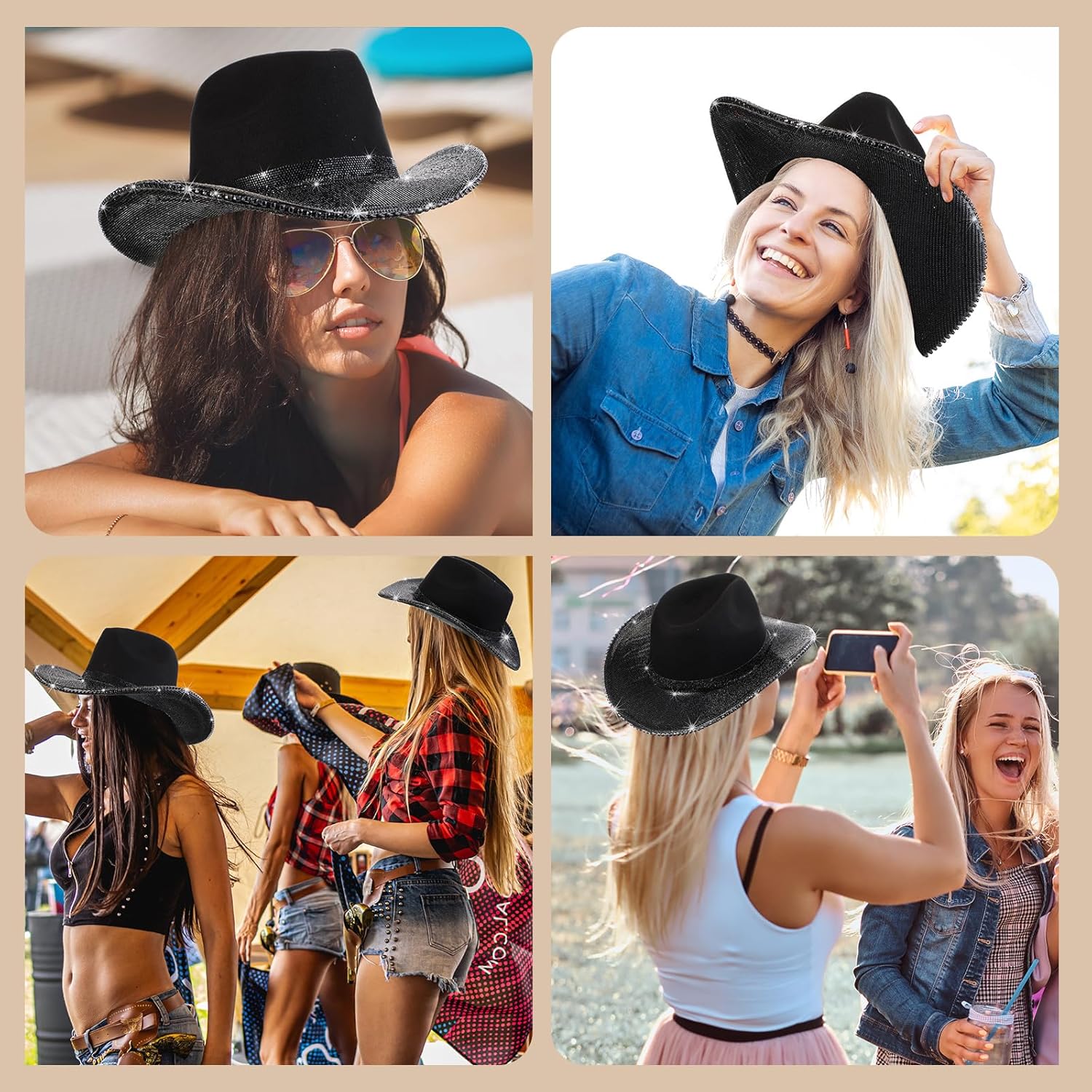 Hercicy Rhinestone Cowboy Hat with Diamond Fringe Bling Cowgirl Hat With Western Wide for Cosplay Wedding - Image 7