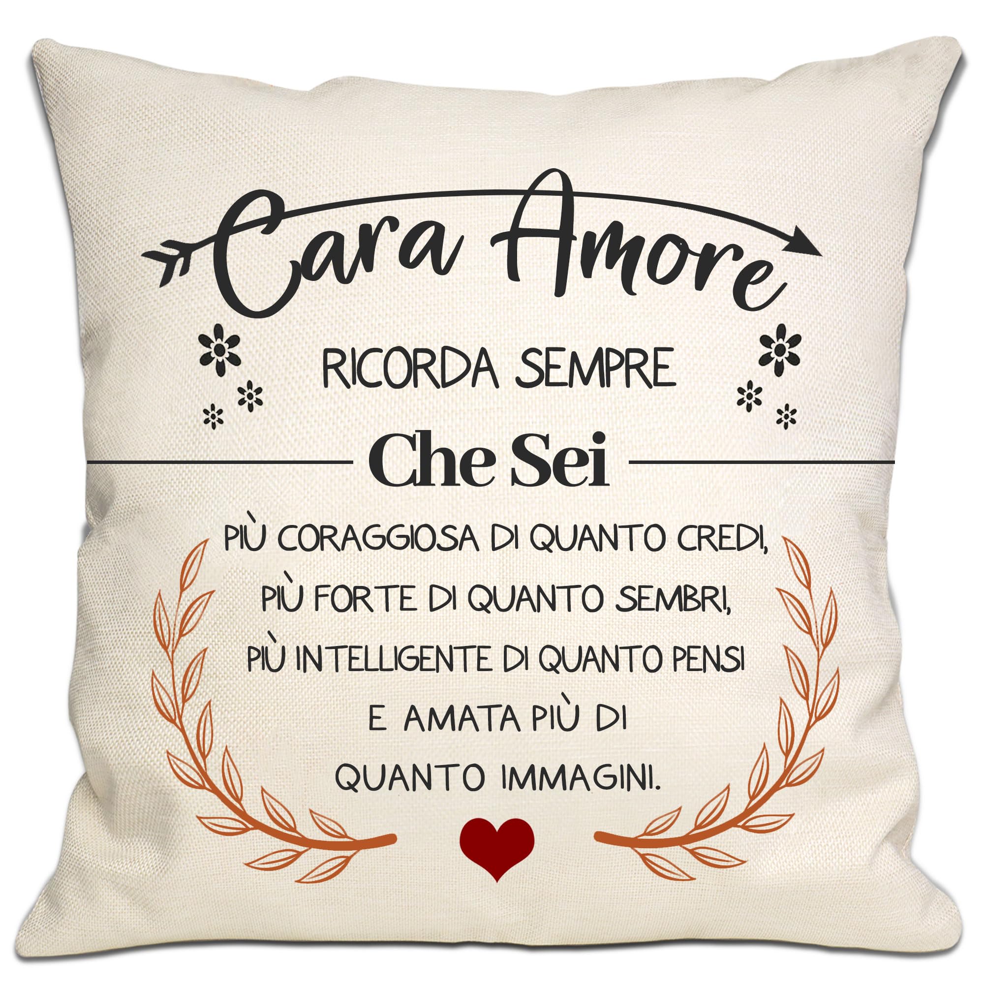 Bommex Cara Amore Che Sei Più Coraggiosa di Quanto Credi Copricuscino per Fidanzata regalo ispiratore per compleanno San Valentino anniversario regalo di Natale(Cara Amore-1)