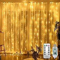 Vista 11 de PUHONG - Cadena de luces para cortina, 300 luces LED de hadas con 8 modos de luz, 2.99x2.99 m, control remoto, luces de hadas enchufables