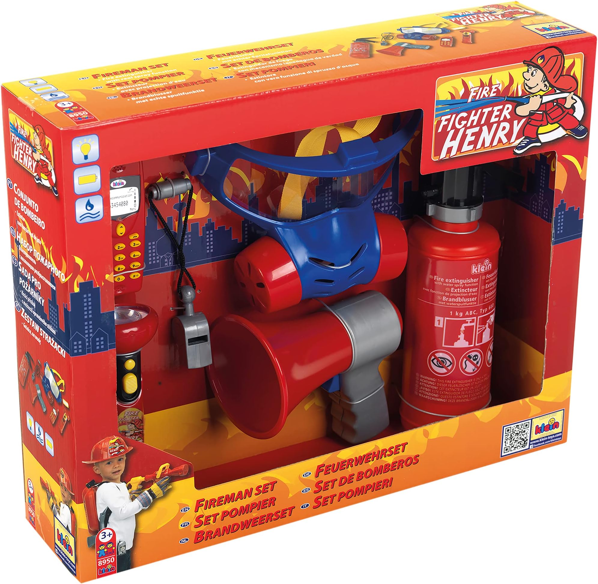8950 7-Piece fire brigade set I Incl. Fire extinguisher with spray function, megaphone, torch and much more. I Dimensions: 40 cm x 32 cm x 9.5 cm I Toys for children aged 3 and over