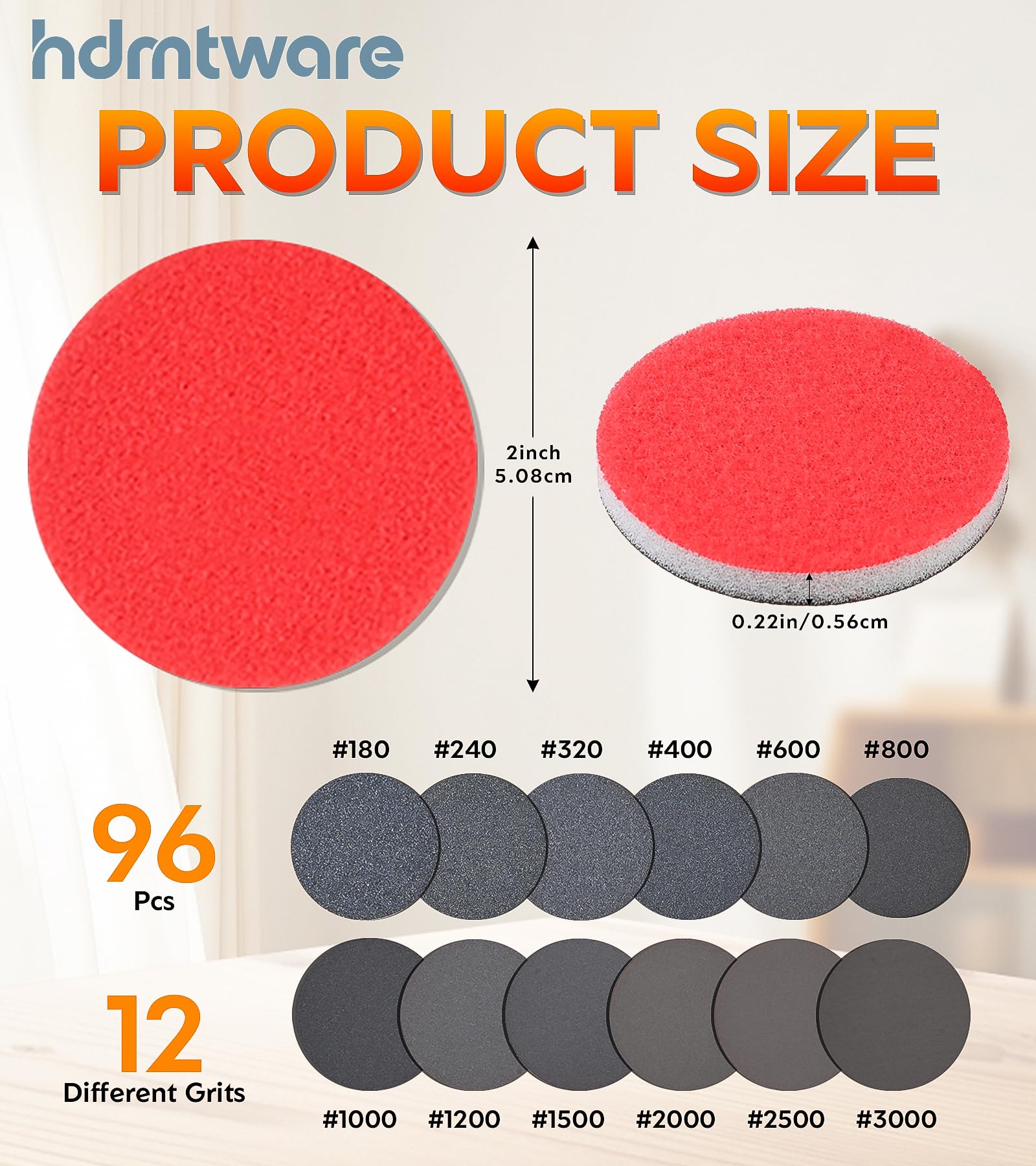 96Pcs 2-inch sanding pads, 12 grit sizes: 8 discs each of 180 to 3000 grit - Image 2