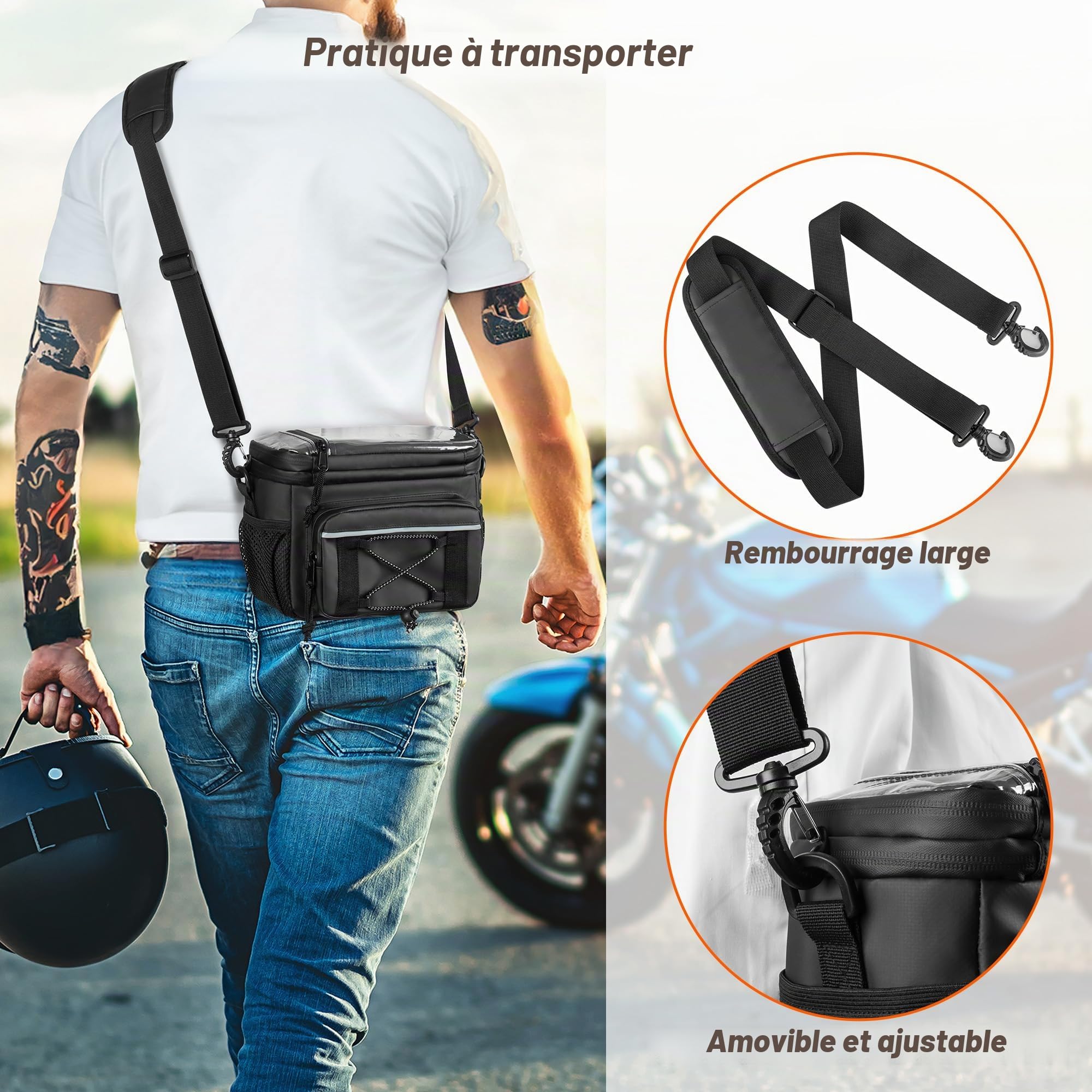 HODRANT Sac de Guidon de Moto étanche (Sac Seul) | Sacoche pour Moto avec Fenêtre Transparente en PVC pour Smartphone – Compatible Cruiser, Softail, Dyna, Sportster