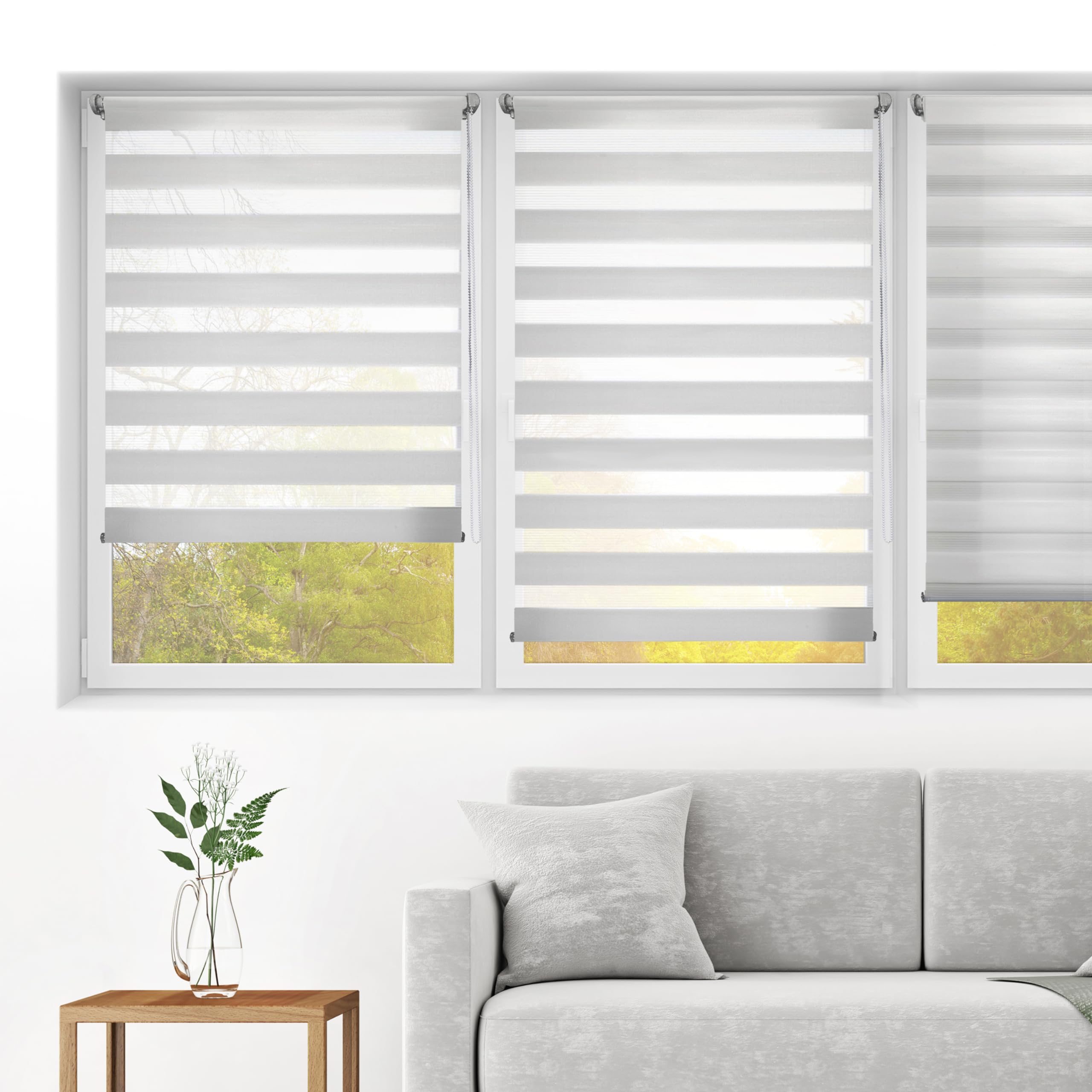 Blindecor - Indus doppelrollo klemmfix ohne bohren - duo rollo klemmfix Silbergrau - 52 x 180 cm (Breite x Länge) Stoffgröße 49 x 175 cm