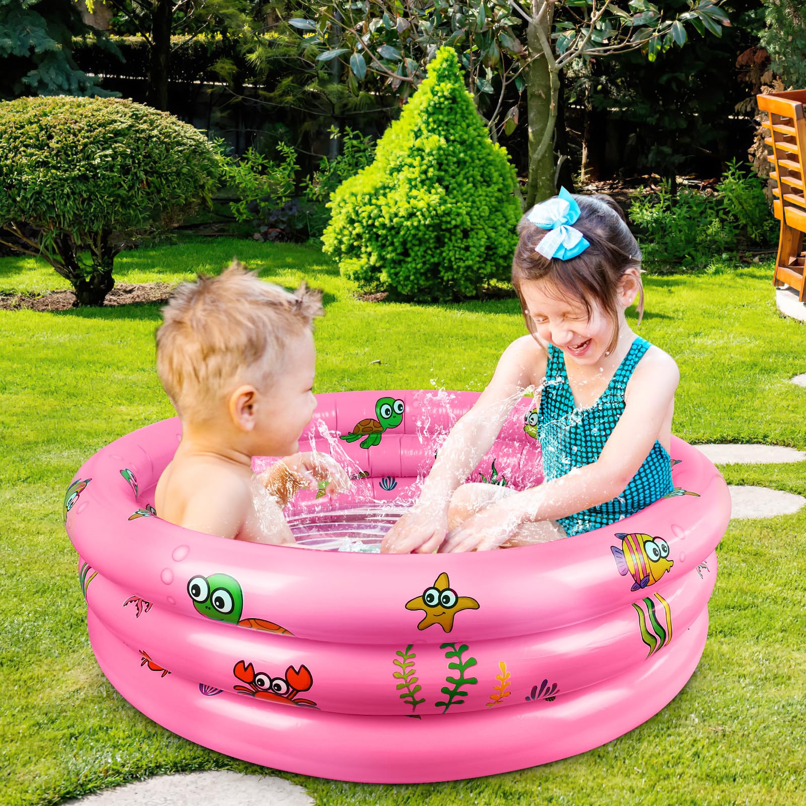 Piscine Enfant Gonflable Ronde, Ø100 cm, Pataugeoire Gonflable, Antidérapante, Pour Enfants