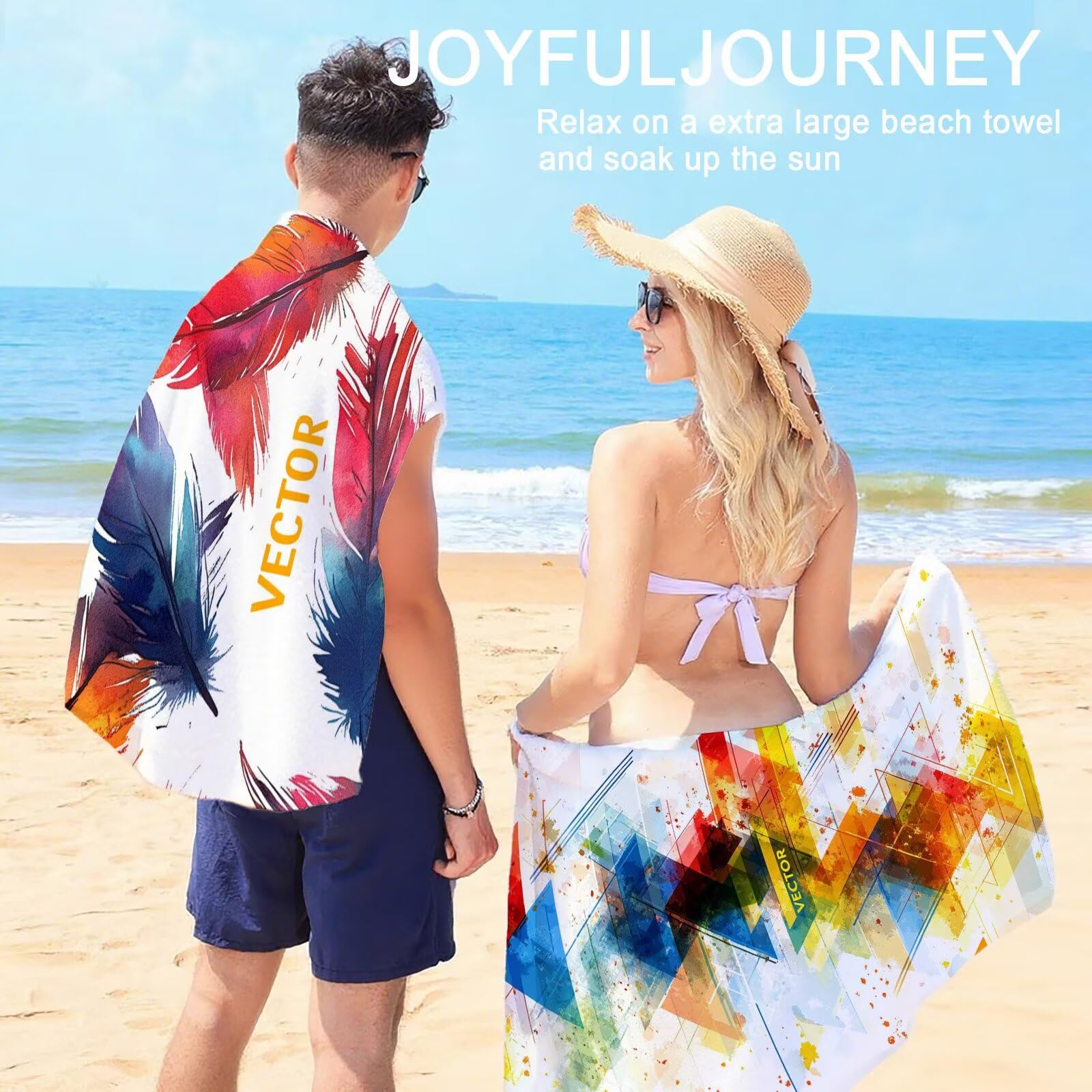 Mikrofaser Strandtuch 100x200cm, Feder Strandtuch Traum Saunahandtuc 2 Stück Stranddecke Sandfrei, Schnell Trocknendes, Saugfahiges Strandmatte Sporthandtuch für Reise Urlaub Schwimmen Camping OC-1085