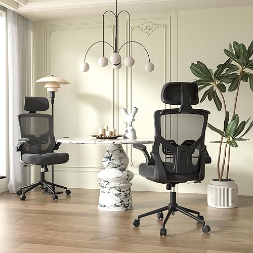 Miniatura 9 de Silla de oficina ergonómica, silla de escritorio de malla con respaldo alto con cojín de espuma moldeada, reposacabezas ajustable, soporte lumbar