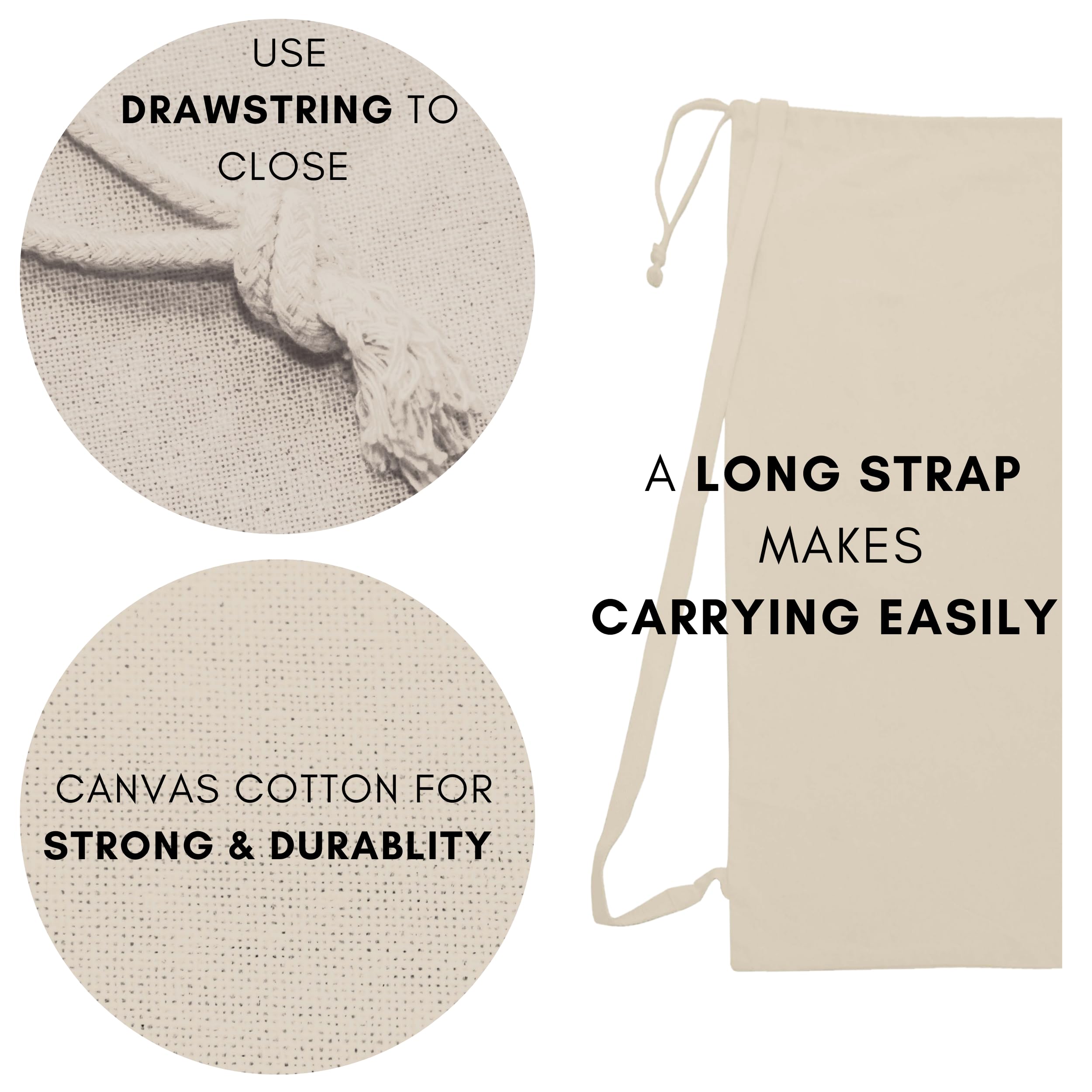 Borse per la biancheria, borsa portaoggetti, in tela di cotone resistente, con cinghia lunga con chiusura a coulisse, borsa da viaggio per vestiti sporchi, fodera per cesto e lavabile per dormitorio