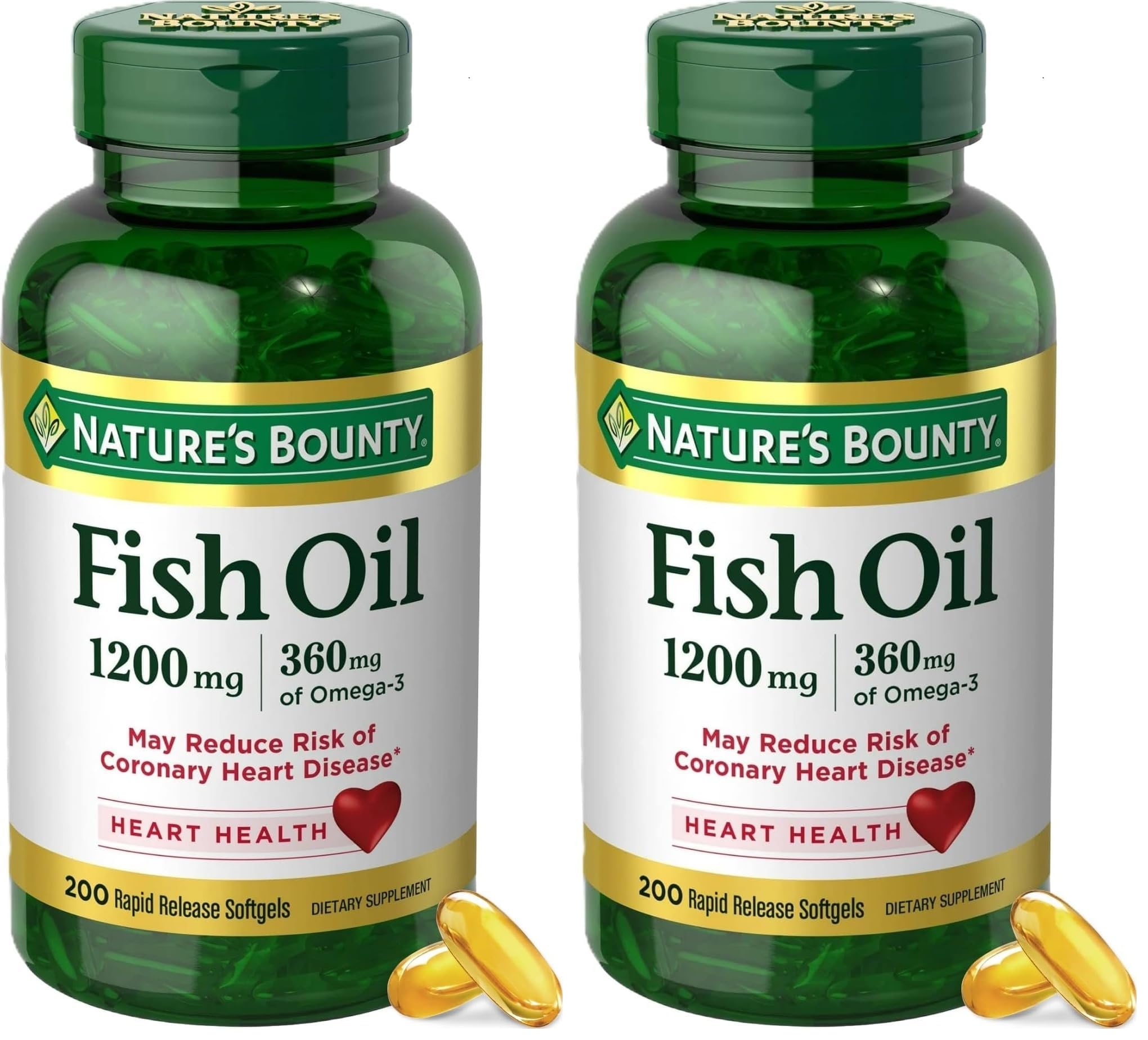 Nature's Bounty Fish Oil Omega 3 Supplements - Supports Heart Health, 1200 Mg Fish Oil, Omega-3, 200 Softgels (Pack of 2) Pack of 1 200 Count (Pack of 2)