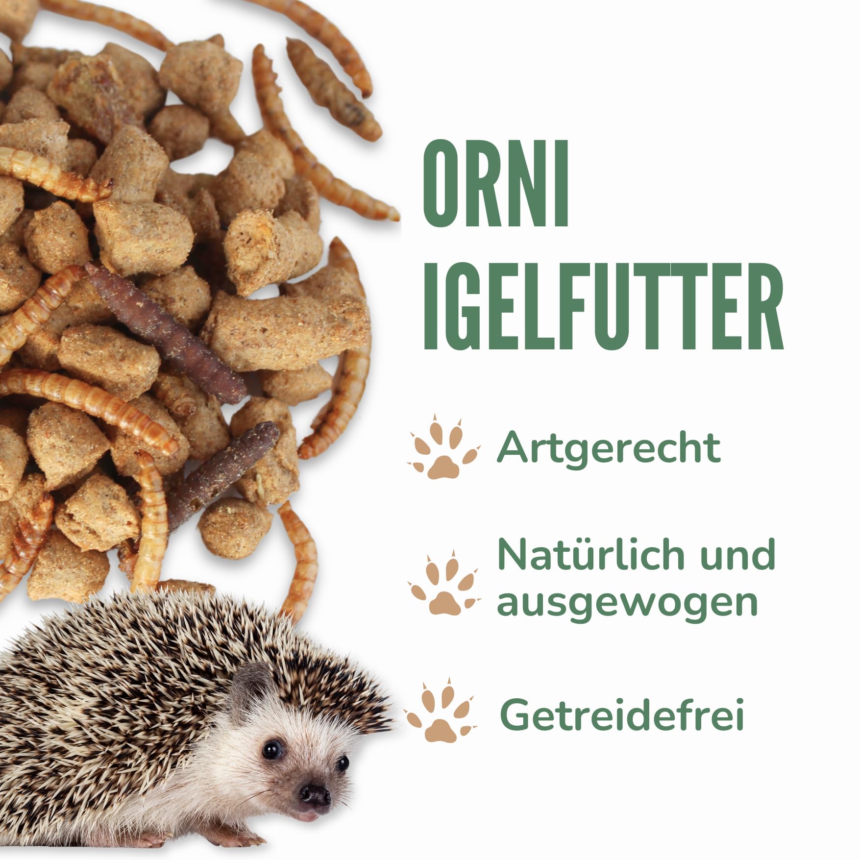 Orni Igelfutter mit Insekten ohne Getreide | 5kg |Alleinfutter für Igel | Artgerecht | getreidefrei | Trockenfutter mit Mehlwürmer Seidenraupen und hohem Fleischanteil