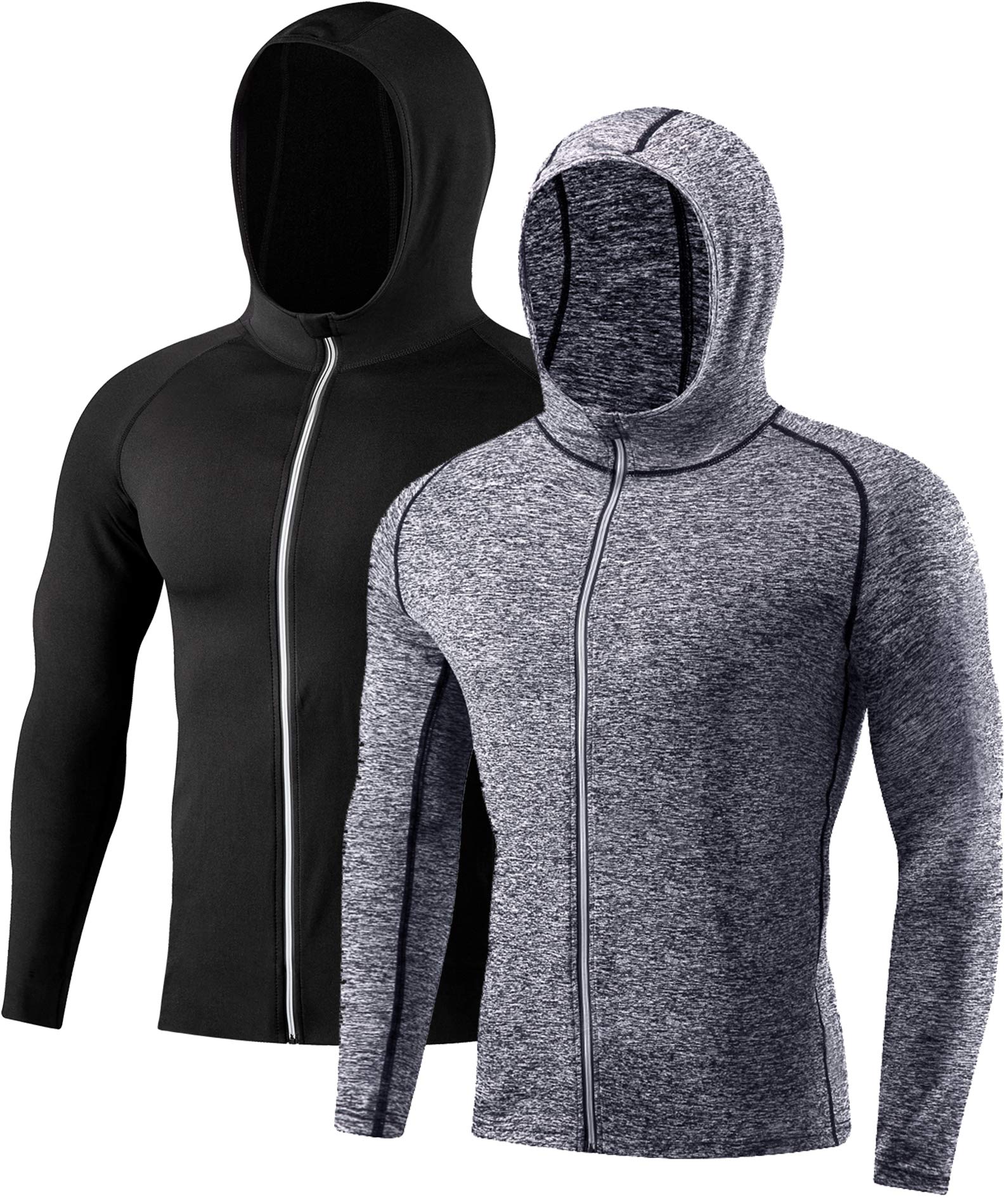 Boyzn Mens 2 Pack Lightweight Full Zip Up Hoodie Hooded Active Sweatshirt