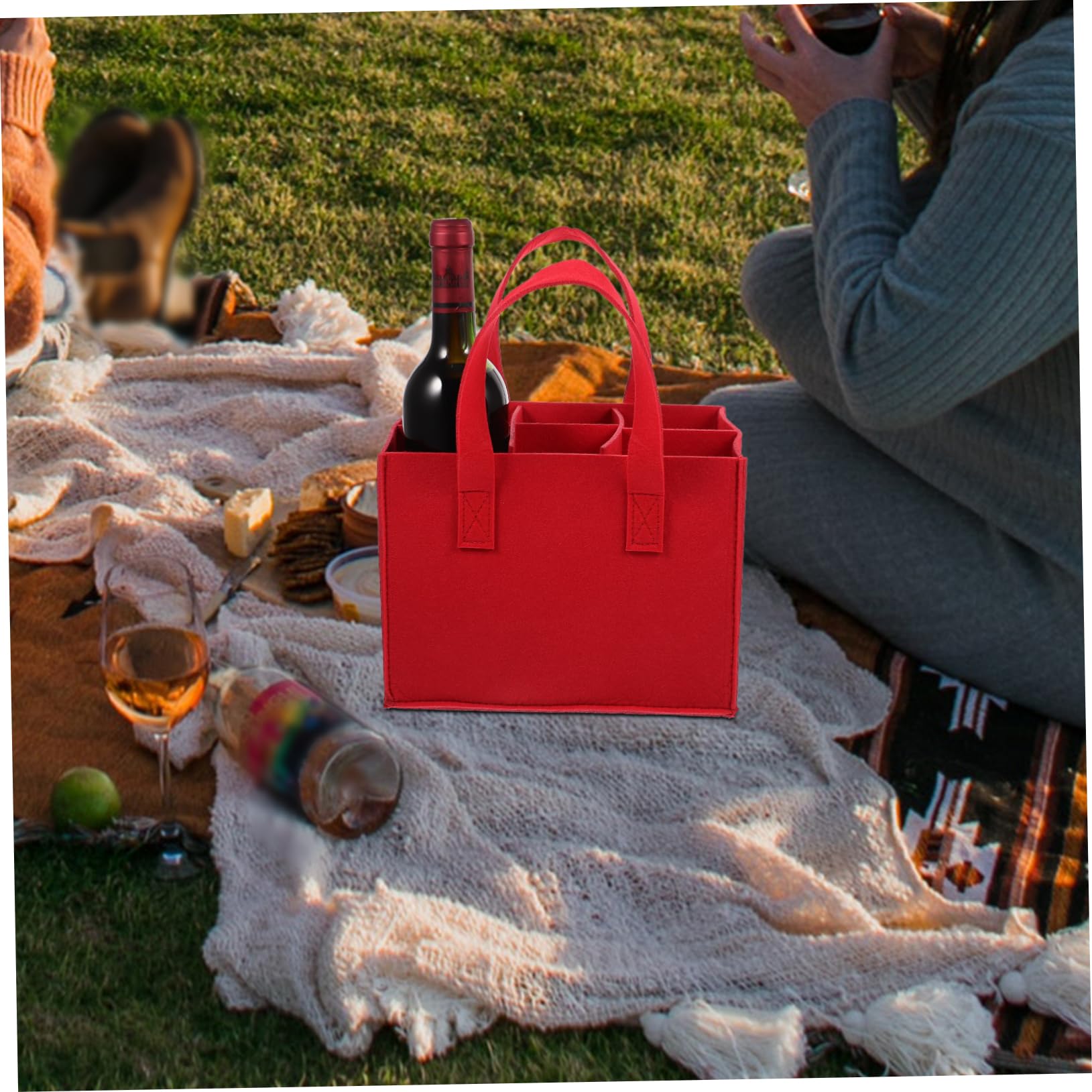 Portabottiglie In Feltro Per 6 Bottiglie - Borsa Pieghevole Per Vino, Birra E Bevande - Foto 8