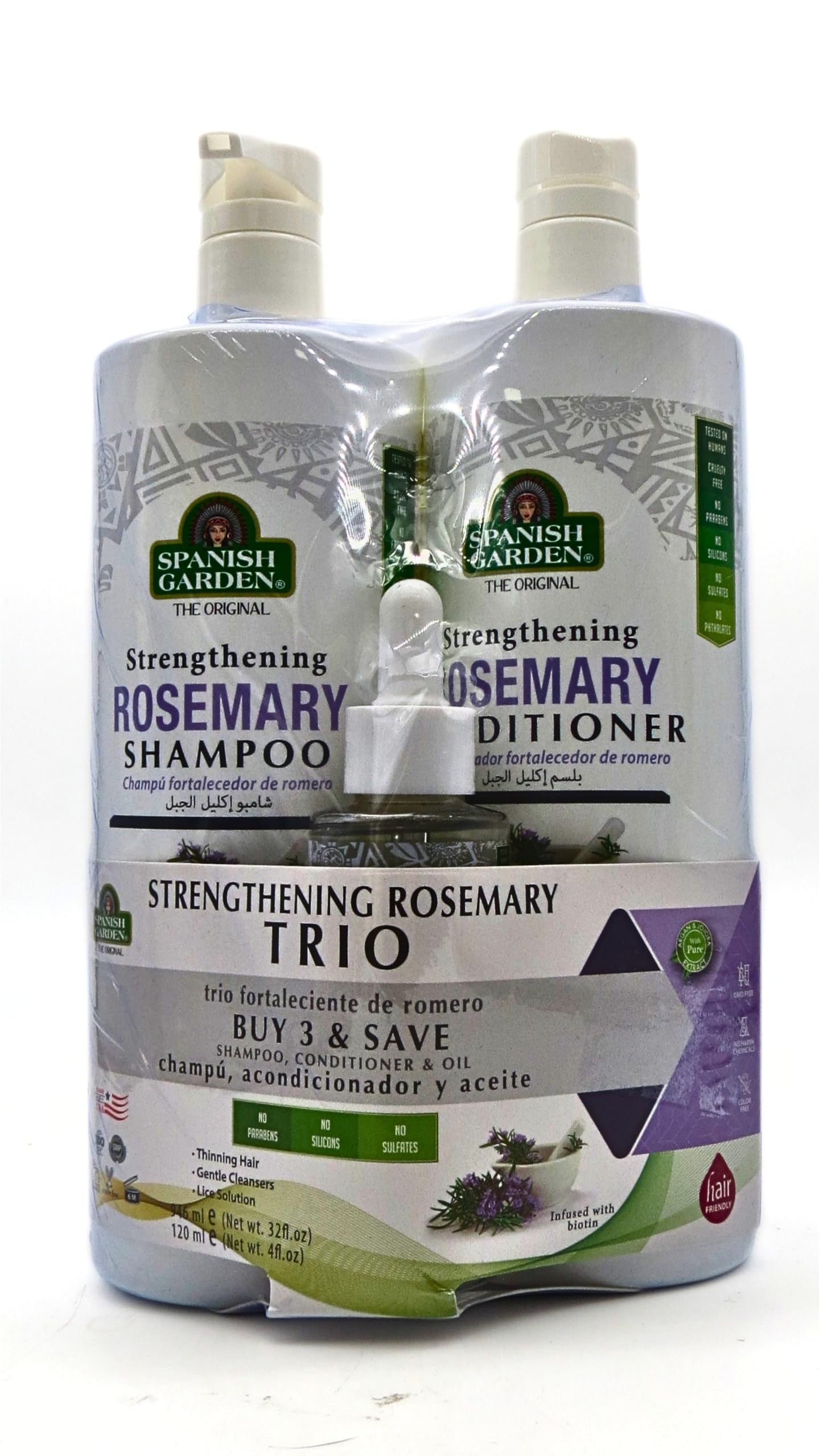 Spanish Garden | Hair Strengthening Rosemary Shampoo & Conditioner & Hair Oil Set, White