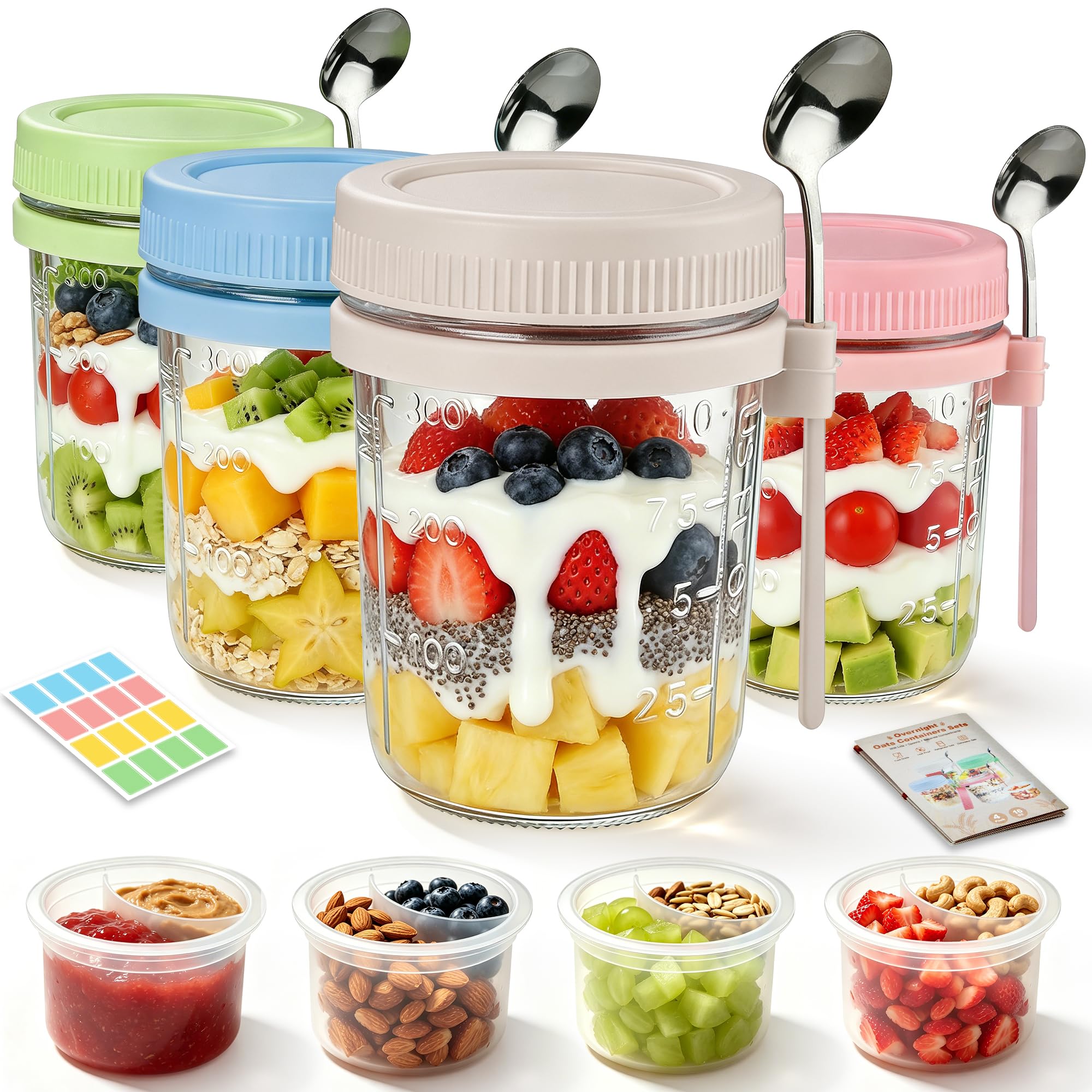 Photo 1 of ***STOCK IMAGE FOR REFERENCE***
Evjeal Overnight Oats Containers with Lids and Spoons,16oz Glass Meal Prep Jars with Measurement Marks, Leak-Proof Breakfast Food Storage for Yogurt, Cereal, Salad, BPA-Free (2Colors)