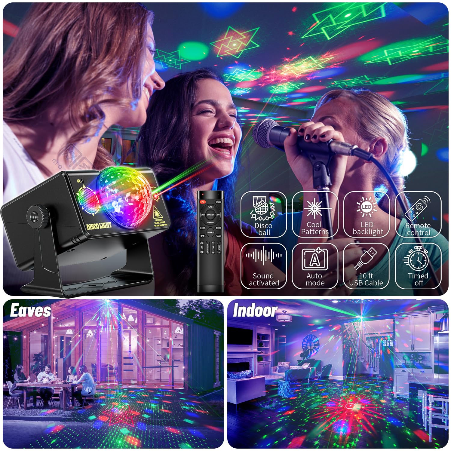 Partylichter Discokugel Licht DJ Disco Lichter LED Bühne Stroboskop Lichter Projektor Sound aktiviert mit Fernbedienung für Partys Club Bar Urlaub Weihnachten Tanzgeschenk Geburtstag Hochzeit Home