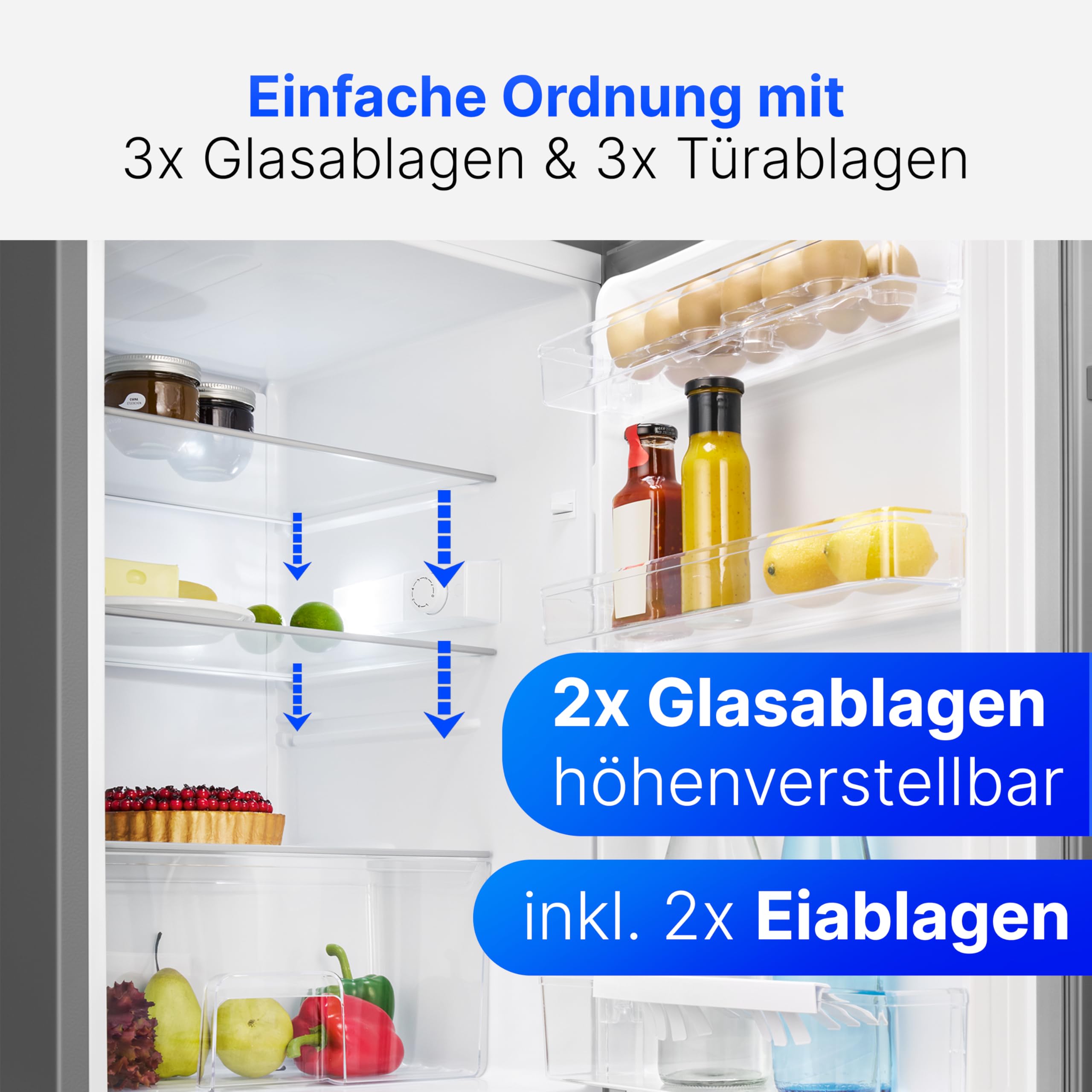 Bomann® Kühlschrank ohne Gefrierfach | Energieklasse D | 85cm | leise 39dB | 3 Ablagen | Türanschlag wechselbar | 133L | Kühlschrank klein mit Gemüsefach | Standardkühlschrank | VS 2195.1 inox