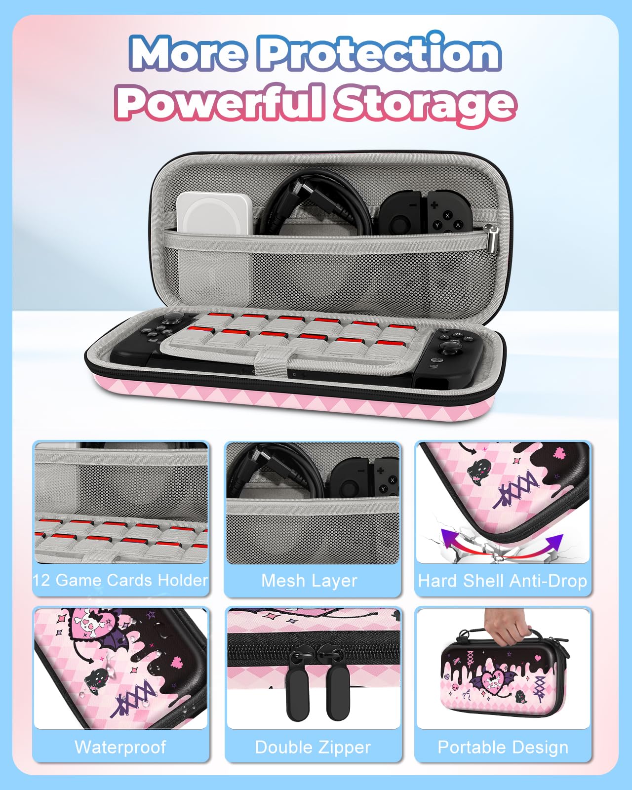 Funda de Transporte para Nintendo Switch 2 (2025) - Bonito diseño Kawaii con asa y Correa para Switch 2 - Funda de Viaje portátil de protección rígida para Mujeres, niños, Adolescentes y