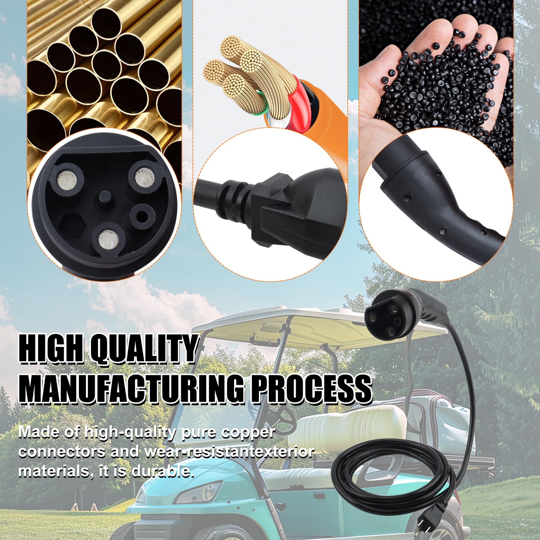 2.04.0620 - Cable de alimentación de carga negro para carritos de golf Evolution de 120 V, 3 pines, cable de alimentación