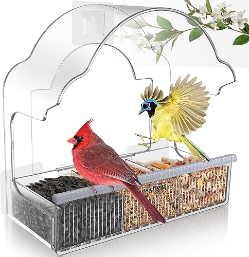 Comederos para pájaros de ventana para exteriores, comedero de ventana de pájaros con 3 hojas adhesivas fuertes, casa de pájaros de acrílico