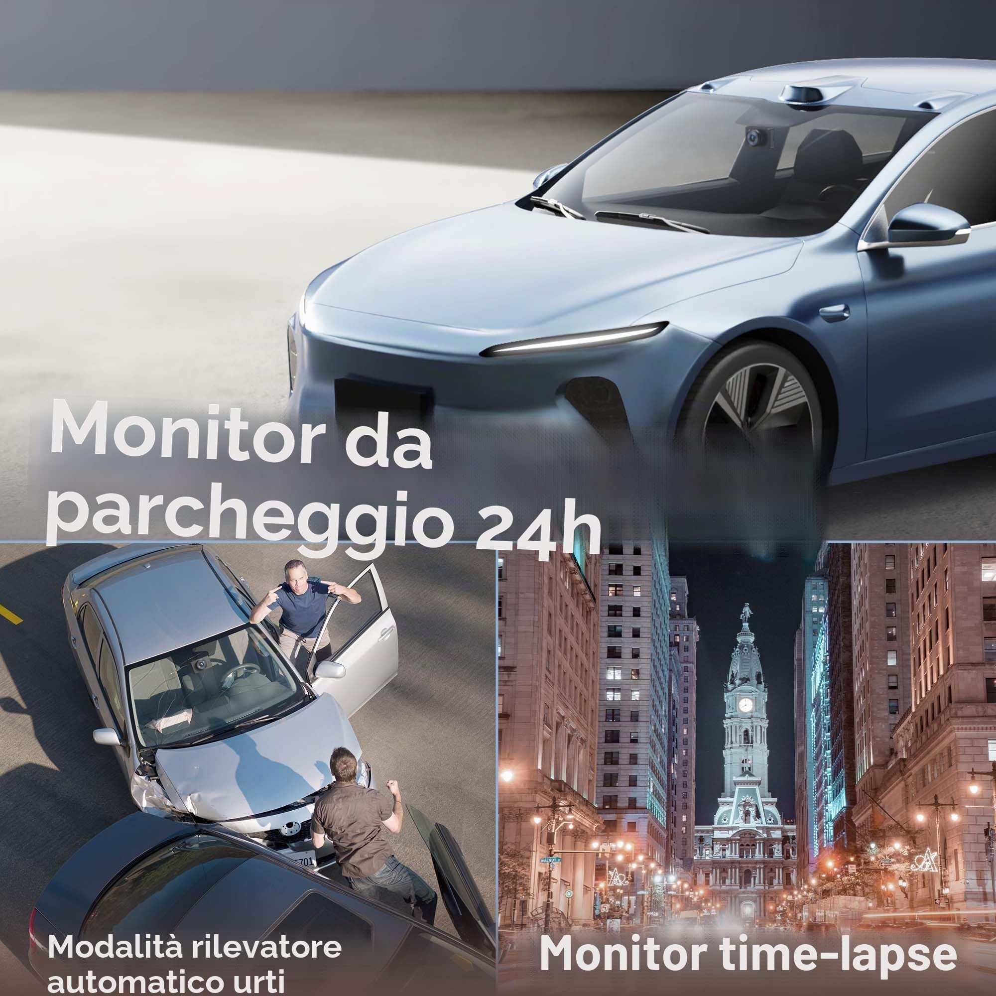 WOLFANG Doppia Dashcam, Dash Cam Auto 4K Full HD WiFi Telecamera con Pantalla Táctil IPS da 3", 24H Monitor di Parcheggio, Visione Notturna,WDR, G-Sensor,Registrazione in Loop, Max 256G