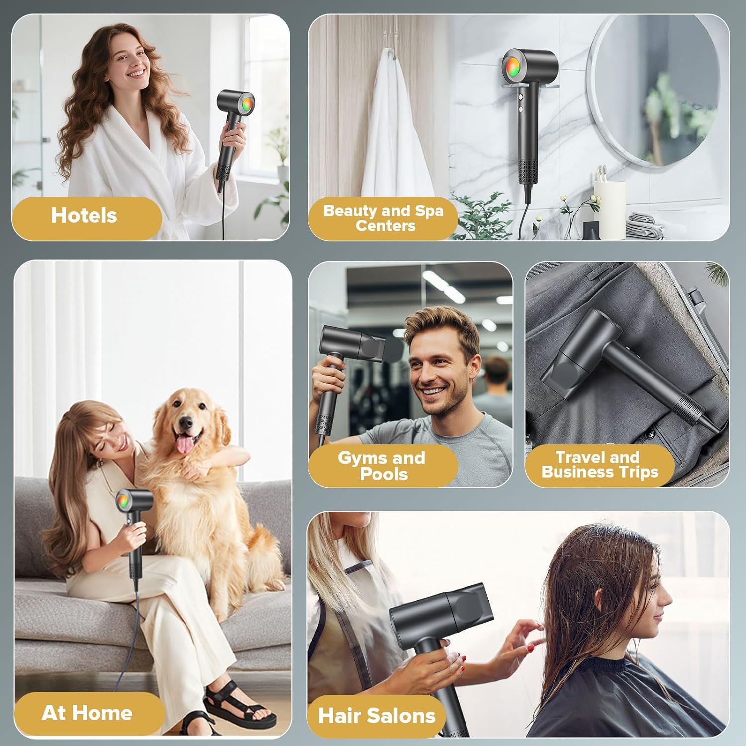 Hair Dryer, 160000 RPM Ionic Hair Dryer Portable Lightweight Blow Dryer with 500 Million Negative Ions, Fast-Drying, Lightweight and Quiet with Diffuser & Nozzle, Perfect for Home and Travel-Black - Image 6