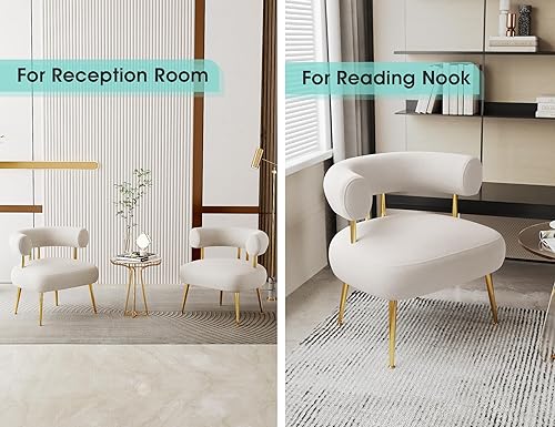 Miniatura 57 de Silla decorativa de Sherpa Boucle de mediados de siglo, silla redonda tapizada con brazo de barril para espacios pequeños, sofá de esquina lateral