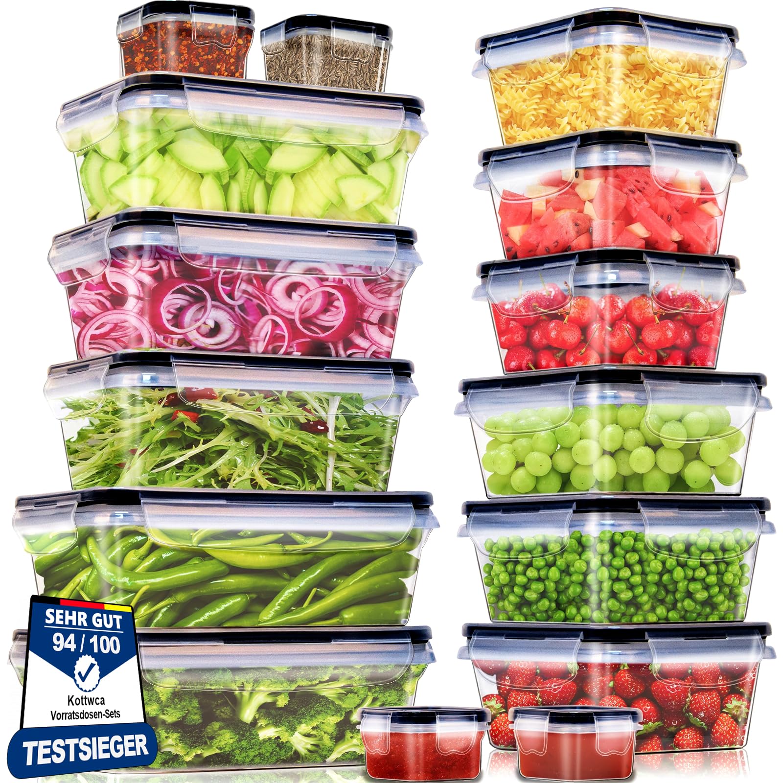 Jim's Store Vershouddozen met deksel, voorraaddozenset, 30-delige opbergdozen (15 containers 15 deksels), keuken, lekvrij, set voor magnetron, vriesvak Jim's Store Vershouddozen met deksel, voorraaddozenset, 30-delige opbergdozen (15 containers 15 deksels), keuken, lekvrij, set voor magnetron, vriesvak