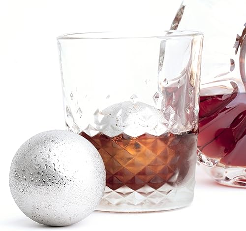 Miniatura 2 de 2 bolas de whisky de hielo de acero inoxidable XXL de alta calidad de 2.165 in con bandeja para congelador, piedras de whisky, bolas de cubitos de