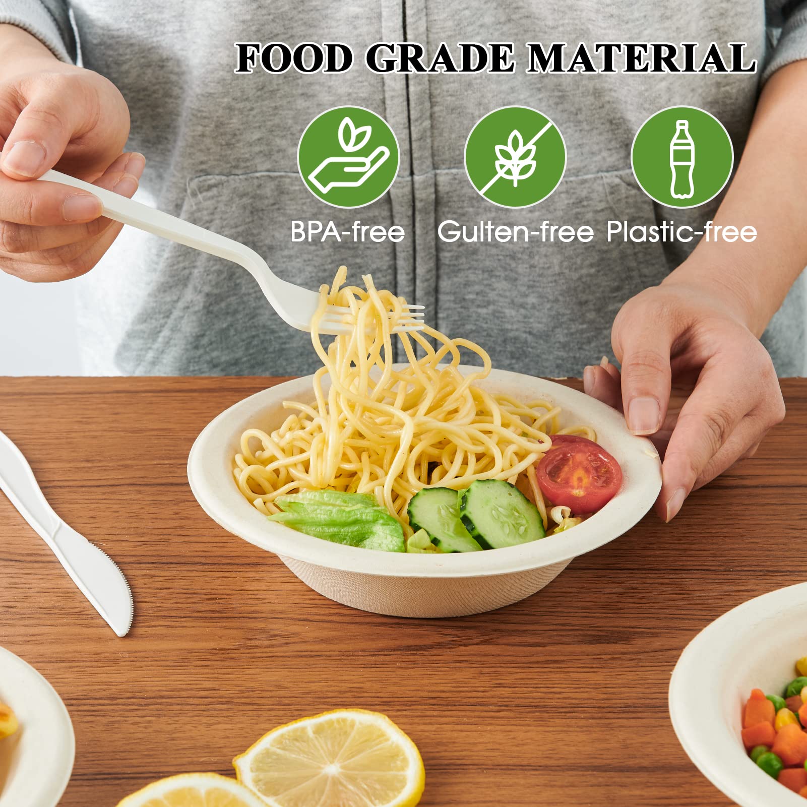 ECOLipak Paquete de 150 cuencos de papel desechables compostables, 453.6 g, bagazo, resistentes, biodegradables, respetuosos con el medio ambiente, cuencos de sopa de caña de azúcar para ensalada y